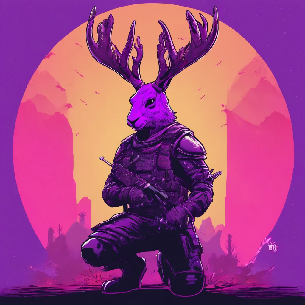 Knight Jackalope, short purple hair, jackalope antlers, dark armor(masterpiece, best quality)