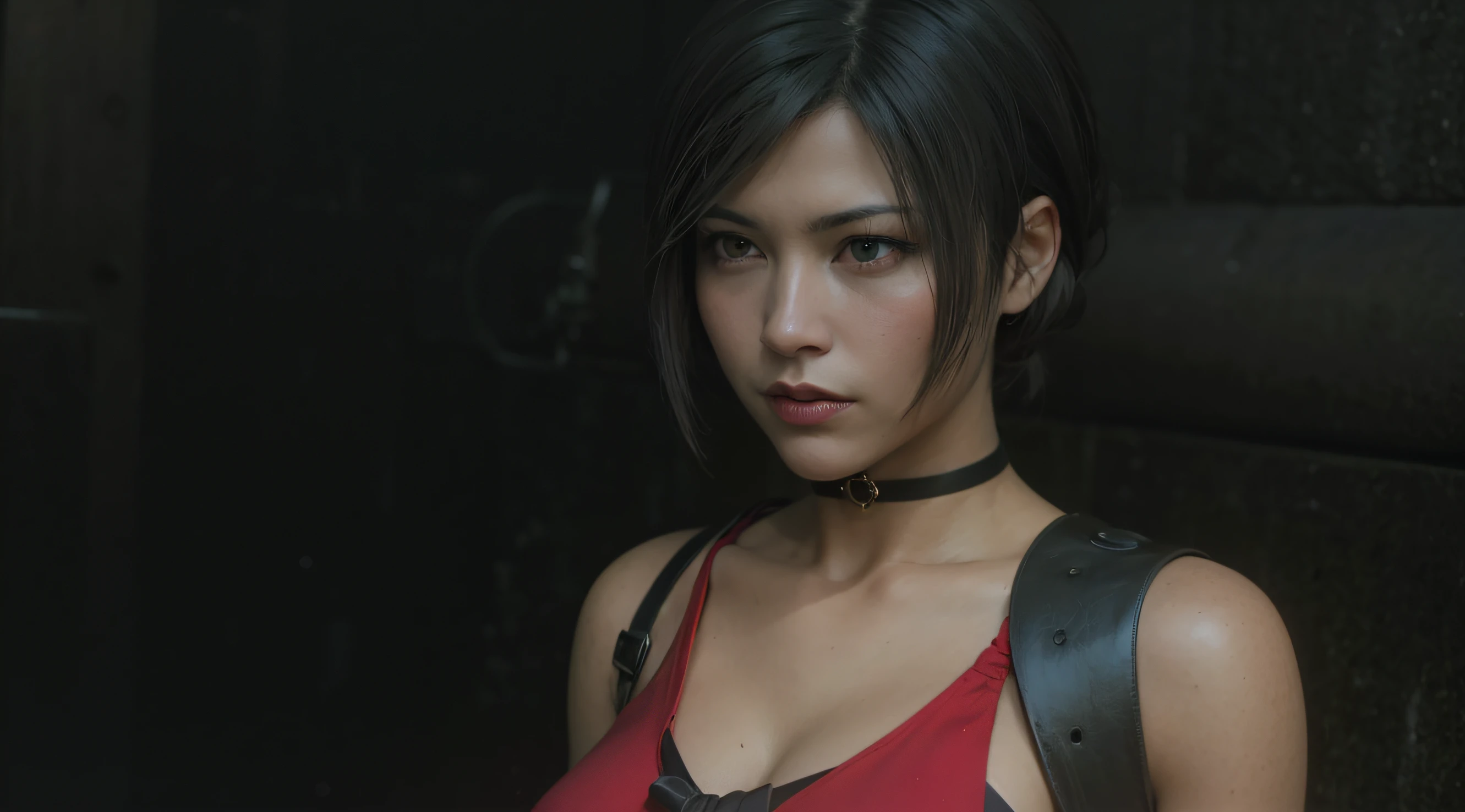 um close up de uma mulher com um top vermelho e gravata preta, Retrato de Tifa Lockhart, Tifa Lockhart, Retrato de Tifa Lockhart, Tifa lockheart, Retrato sedutor de Tifa Lockhart, Tifa, Glamorosa Jill Valentine, 8k portrait render, cinematic bust shot, Faye Valentim, Jogo CG, Dicas de Yayoi Kasuma