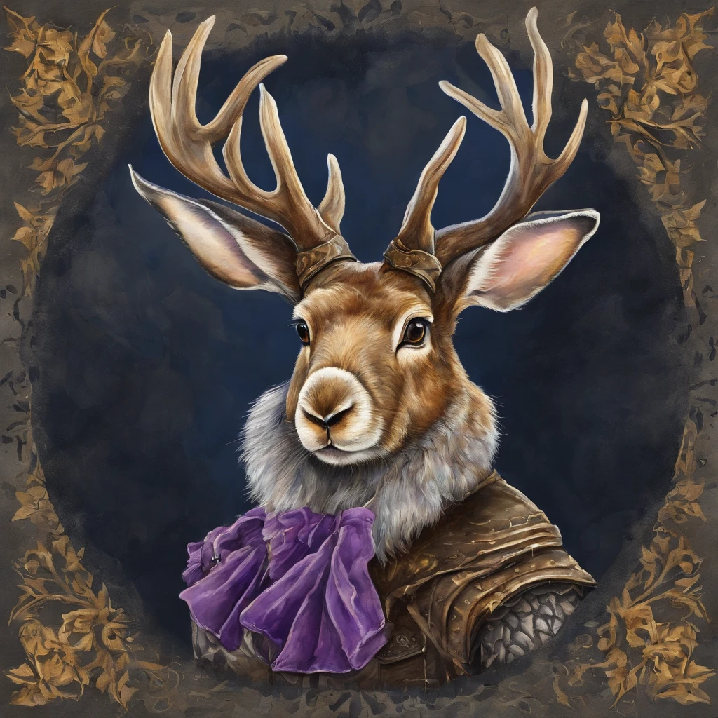 Knight Jackalope, short purple hair, jackalope antlers, dark armor(masterpiece, best quality)