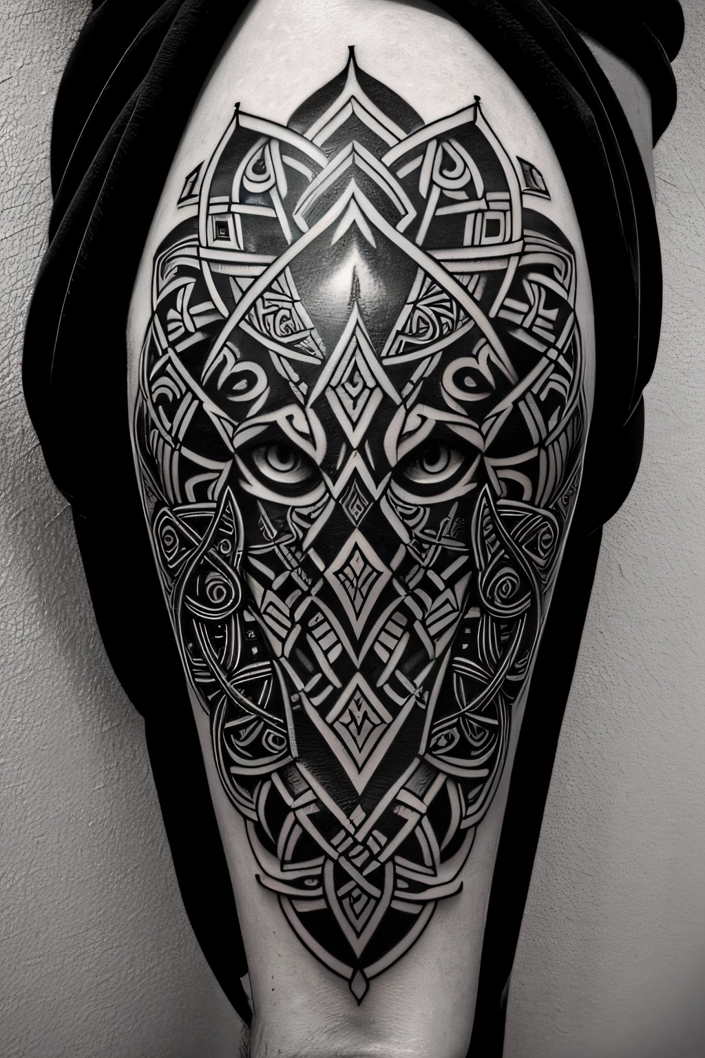 tribal, tattoo, celtic art, tattoo art, symetrical, highly detailed, fractal, black and white, hyperrealism, HD --v 4