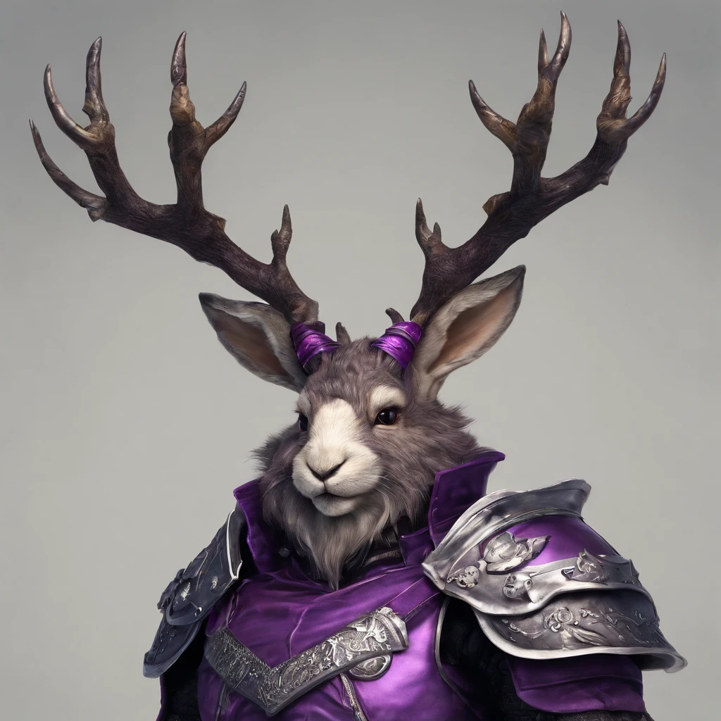 Knight Jackalope, short purple hair, jackalope antlers, dark armor(masterpiece, best quality)