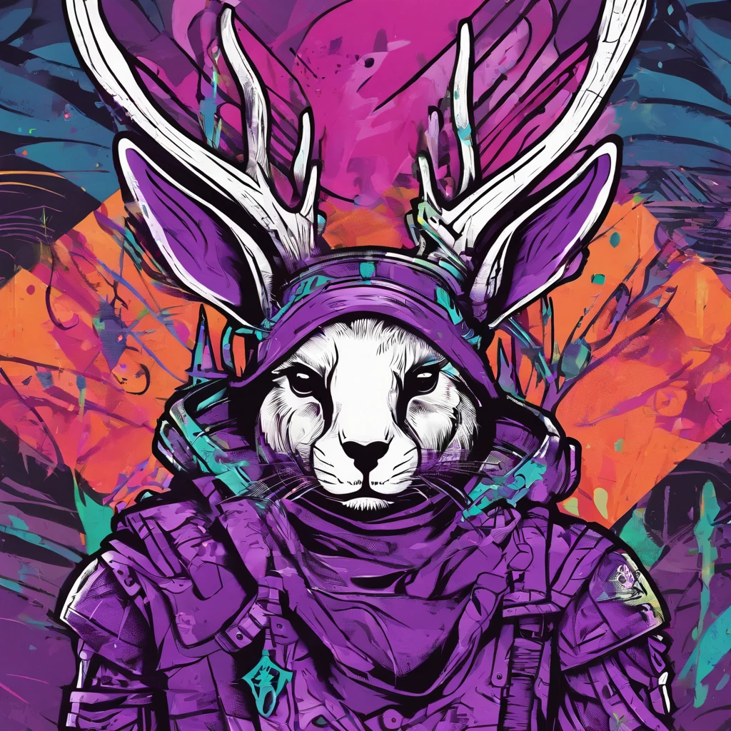 Knight Jackalope, short purple hair, jackalope antlers, dark armor(masterpiece, best quality)