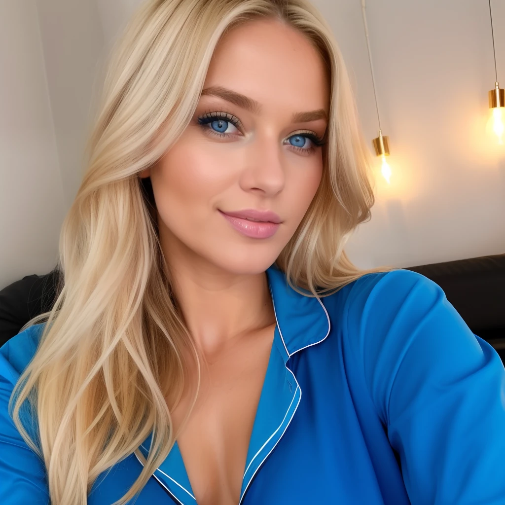 Blonde Frau mit blauen Augen, Smileing, Selfie, zu Hause ohne Make-up, Sexy Pyjama, Dunkelkammer, Bei Nacht, Lara Stein, Alexandra Waliszewska, schulterlanges blondinen haare, Most beautiful woman in the world, beautiful look, Perfektes Detail, Victoria's Secret-Modell, blonde haare blaue augen, Keine Nahaufnahme, blonde Haare und blaue Augen, lange blonde Haare und blaue Augen, ohne Augenbrauen