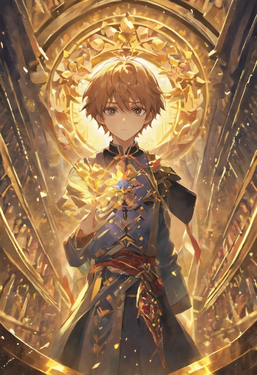(best quality,4k,highres,masterpiece:1.2),ultra-detailed,(realistic,photorealistic,photo-realistic:1.37),A handsome young boy in aristocrat clothing, Tarot card format, Ornate borderlines, Well structured face, Highly defined expression, beautiful ambience, vibrant colors, magical lighting.