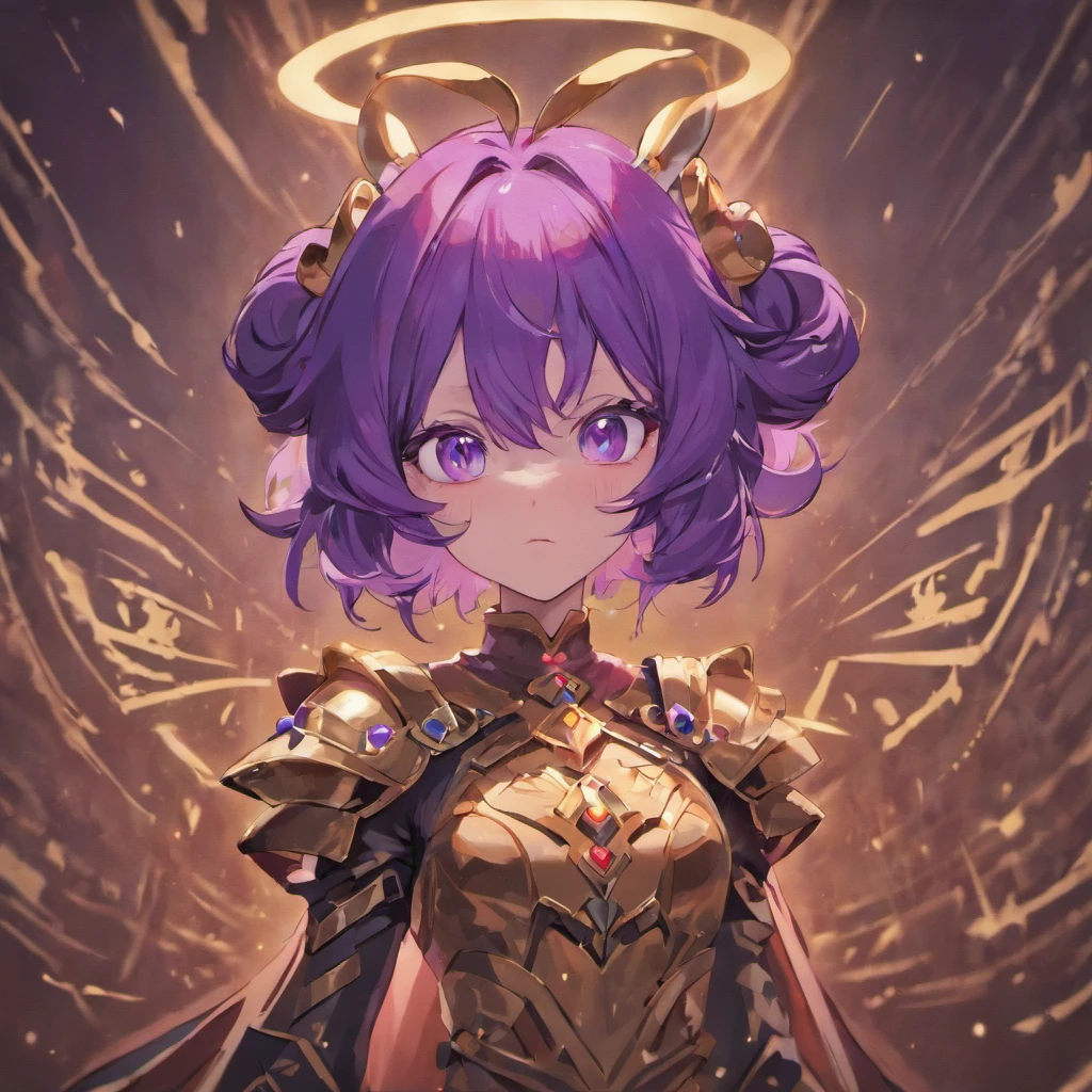 Knight Jackalope, short purple hair, jackalope antlers, dark armor(masterpiece, best quality)