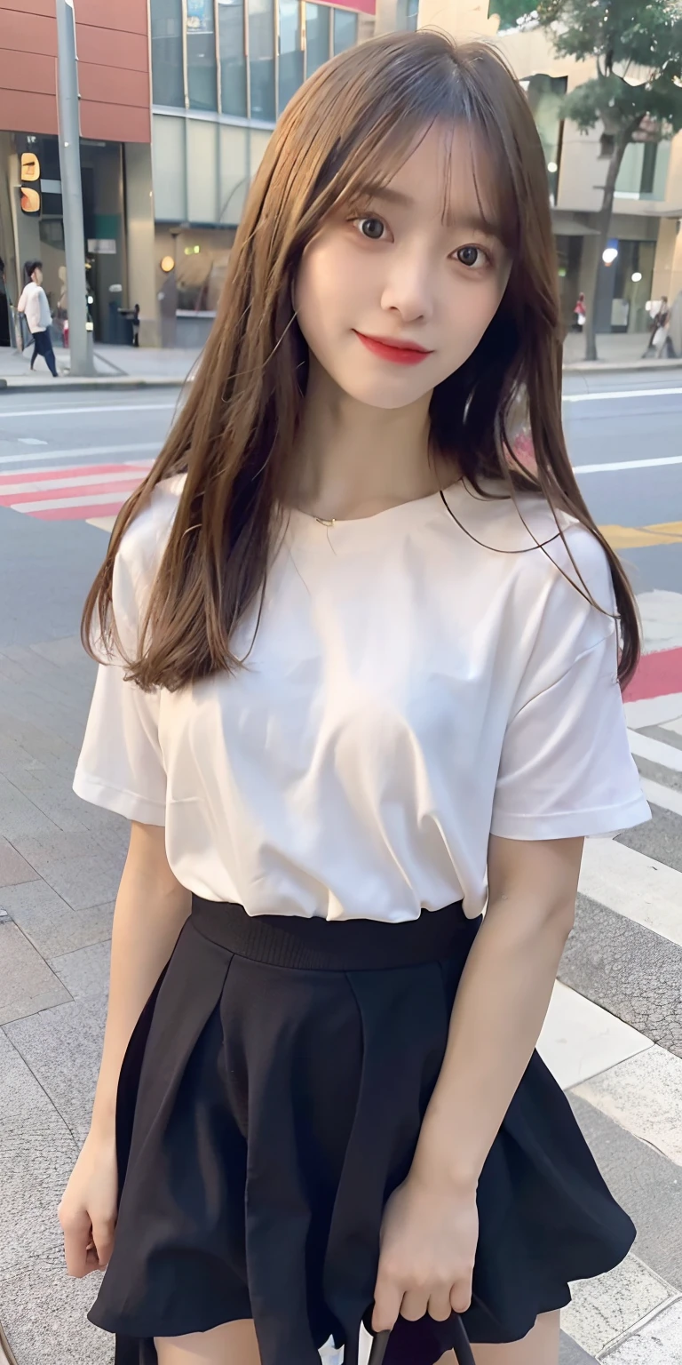 1womanl, (Beautiful breasts), (Details of a very beautiful face), (Best Quality:1.4), 8K resolution, High resolution, (Photorealistic, High resolution:1.4), Raw photo, (Realistic, Photorealsitic:1.37), Gloss on lips,High School Girl Uniform Cosplay 、White shirt、Dark blue mini skirt and light blue panties、light blue pantie、chest opened.Light Blue Bra、((detailed hairs:1.2)), Parted Lip,Staring at me, blurry backround、mont,a river、orthofacial,Legs、A smile、Spread your legs apart、a necklace