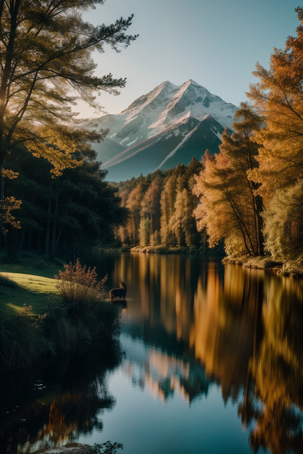 photography of a beautiful landscape, lake with beautiful wildlife, photorealistic, soft pastel colours, intricate, path tracing, illustration, insanely detailed, shadow mapping volumetric light, award winning photography