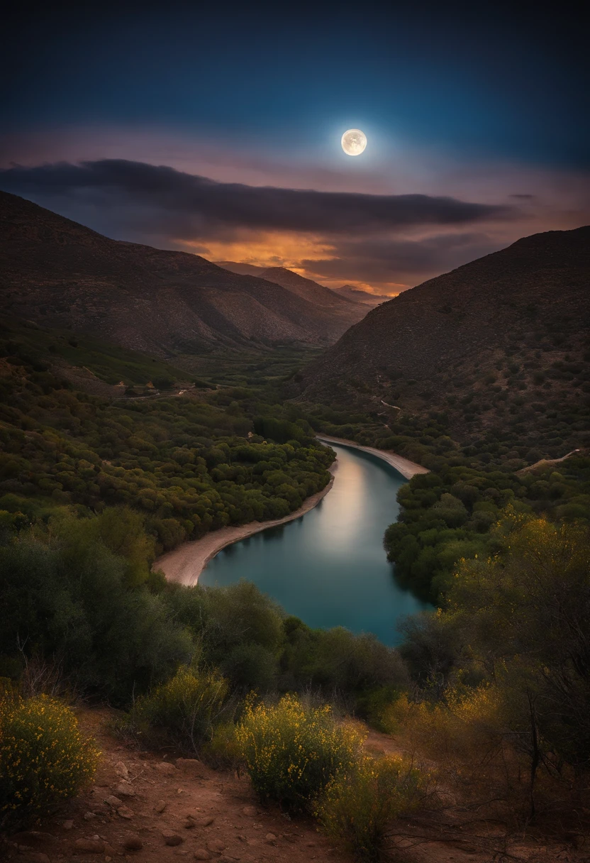 (siniestro:1.1) media luna, paisaje de Andalucia, (Detalles intrincados), (Ultra - detallado), HDR 8K, Alto detalle, Muchos detalles, alta calidad,Efecto Dingdall (coloreado:1.3)