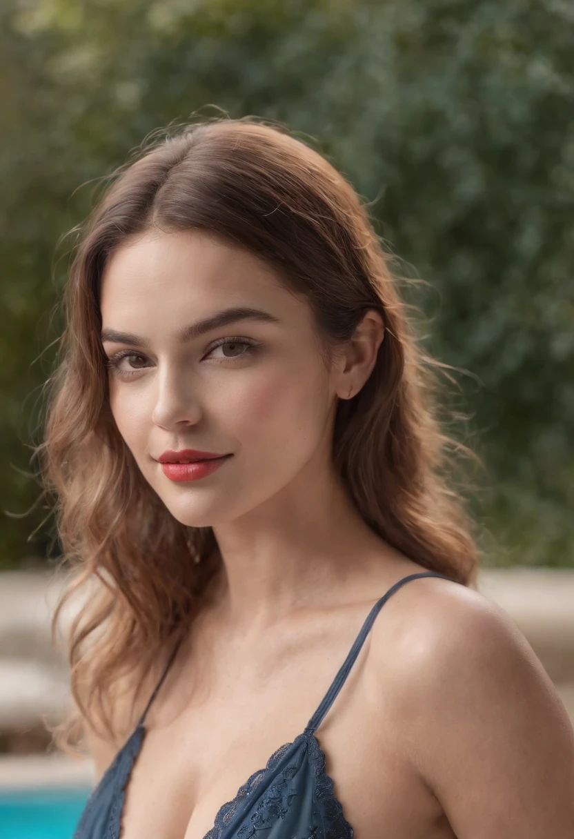 (super-realistic), (cabello rubio rizado), ((Cuerpo tetono)), ((tetas gigantescas)), (trasero grande), (detailed hair description), (Detailed description of the face), (detailed description of the body), (white, translucent skin), Belleza incomparable, (Belleza extrema), piernas largas, Lugar de belleza, (Hermana Real madura), (labios rojos), (Toca las tetas), (bashful), (sonrisa seductora) , De cara a la audiencia, Mostrar el cuerpo completo, Only 1 person, Wear a swimsuit, , en la piscina