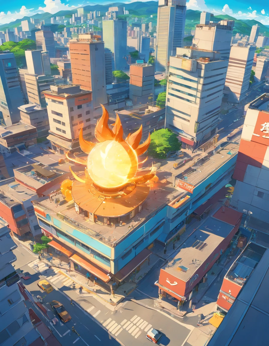 Uma cidade estilo dragon ball, Narration of the father of the table, where it is totally destroyed, View from above, vista de cima para usar o token de mesa RPG, top RPG tablet view,  It has a style that reflects a destroyed Dragon Ball anime city, View from above,