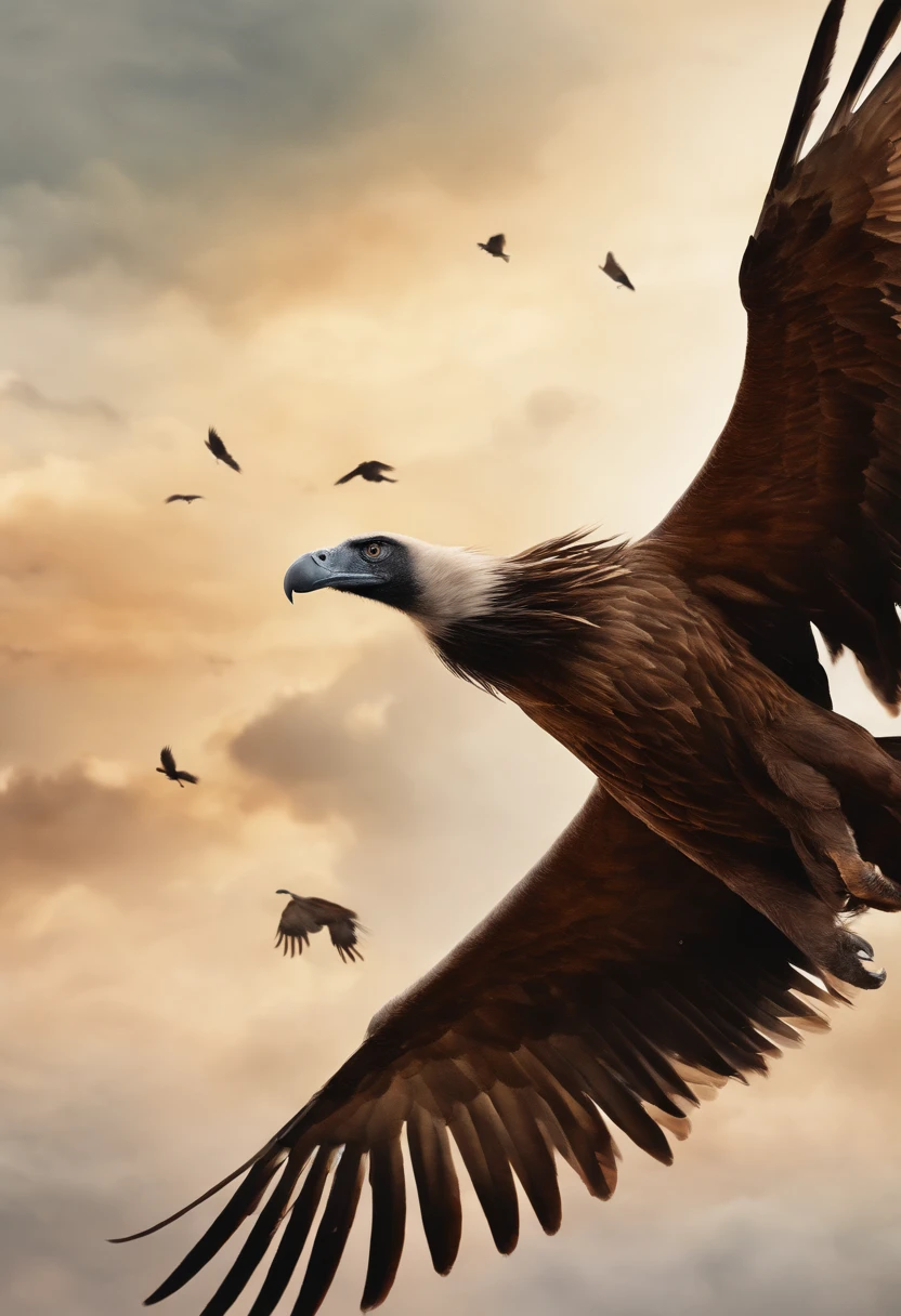 A realistic watercolor composition showing the intricate features and powerful presence of vultures flying in the sky, Watercolor, art station trend, sharp focus, studio photo, intricate, highly detailed, by greg rutkowski
