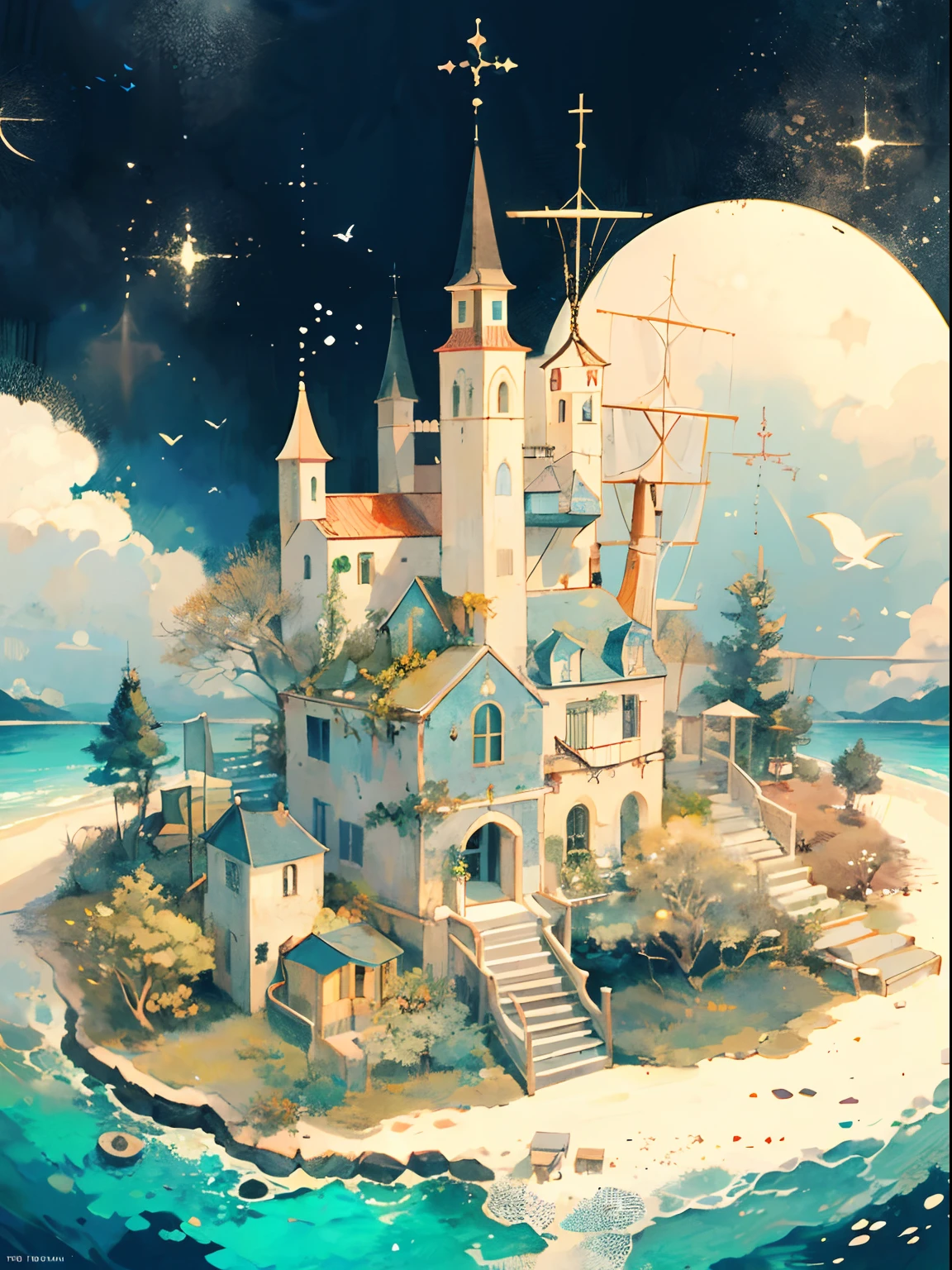 (((masterpiece))),best quality, whitetown, Deserted Island, small island, small house, resort