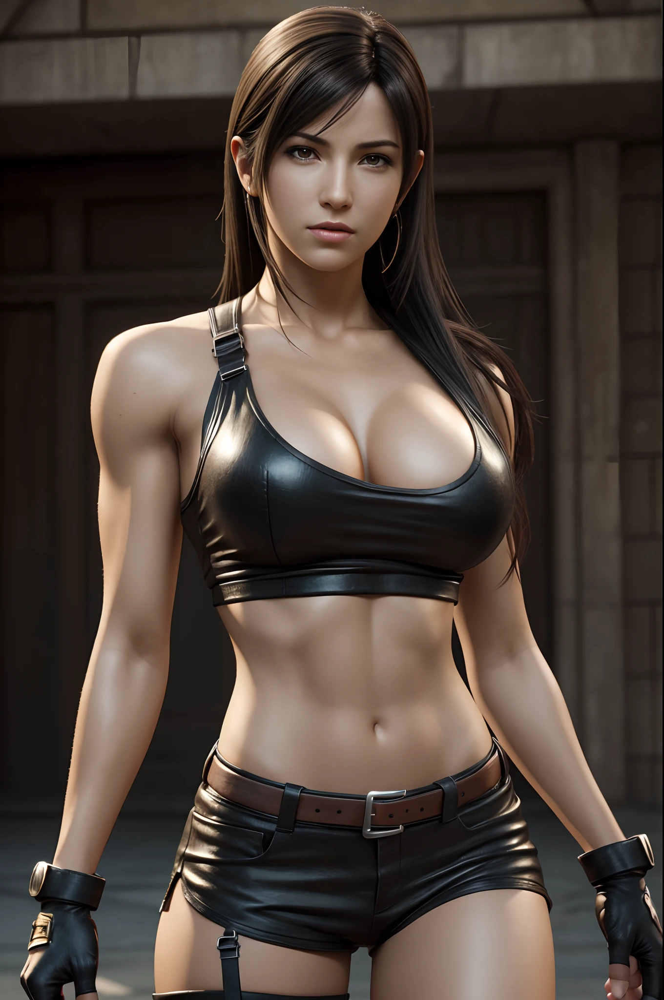 Tifa Lockhart, (skin texture:1.1), (high detail face:1.1), high detail body, high detail clothes, (masterpiece), (realistic), ultra high definition, 4k, ultra high resolution, photo by Arny Freytag