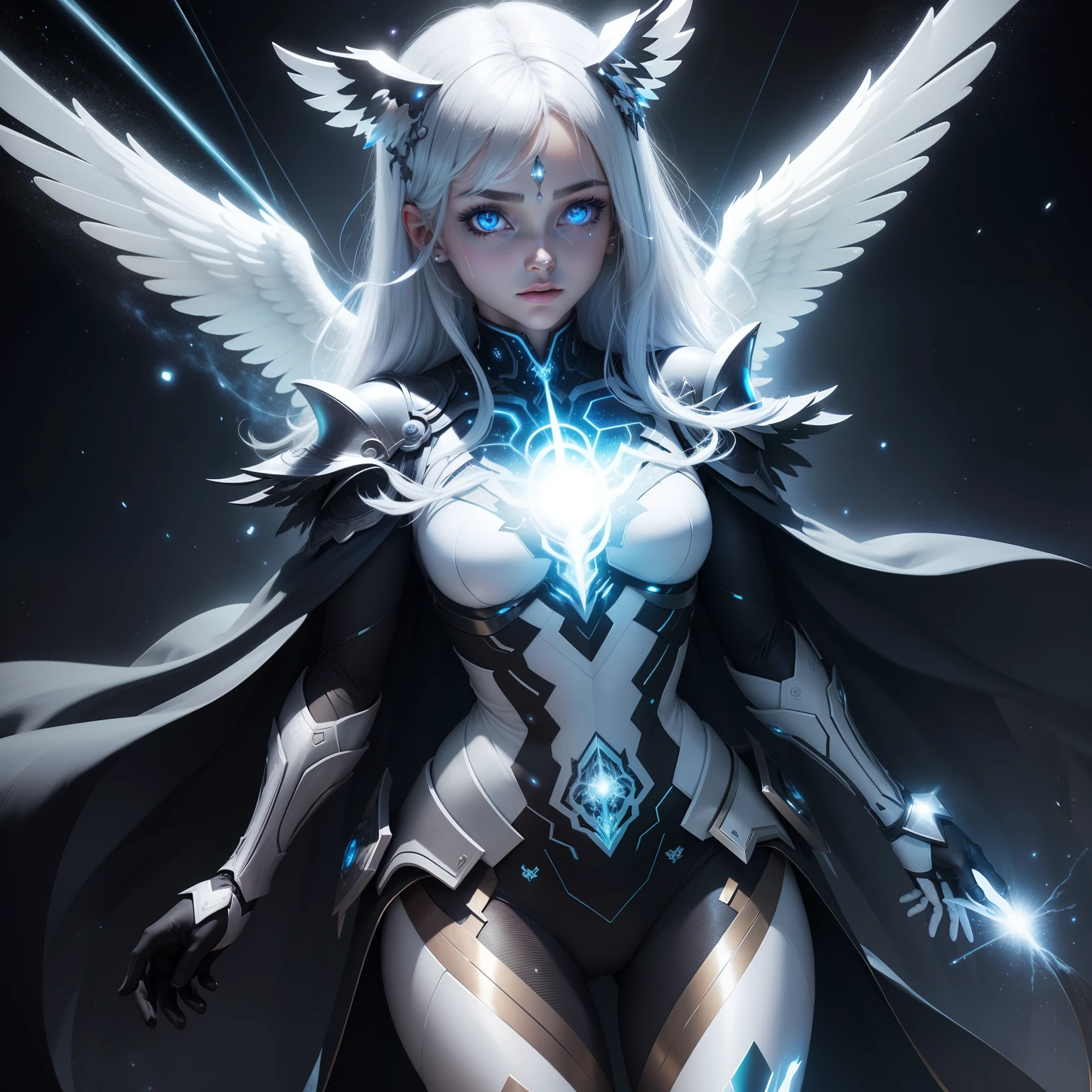 cosmic fallen angel, olhos claros brilhantes, Biomechanicals, estranho, assustador, Pesadelo, cores muito brilhantes, light particles, com luz brilhante, Mshiff, Arte do papel de parede, Papel de parede UHD