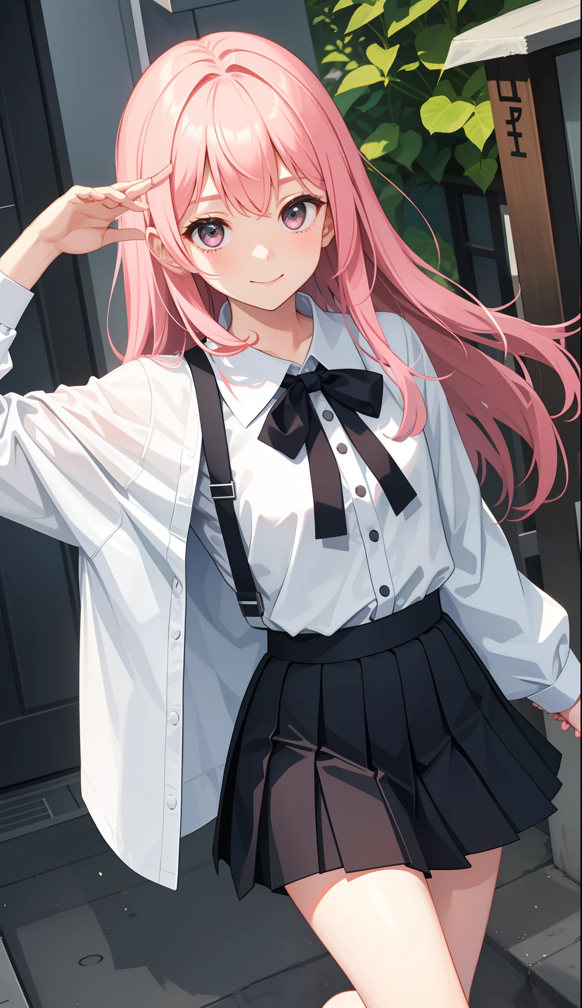 1girl in、AS-Adult、a smile、The shirt、skirt by the、(small tits)、Walking with a thigh、
