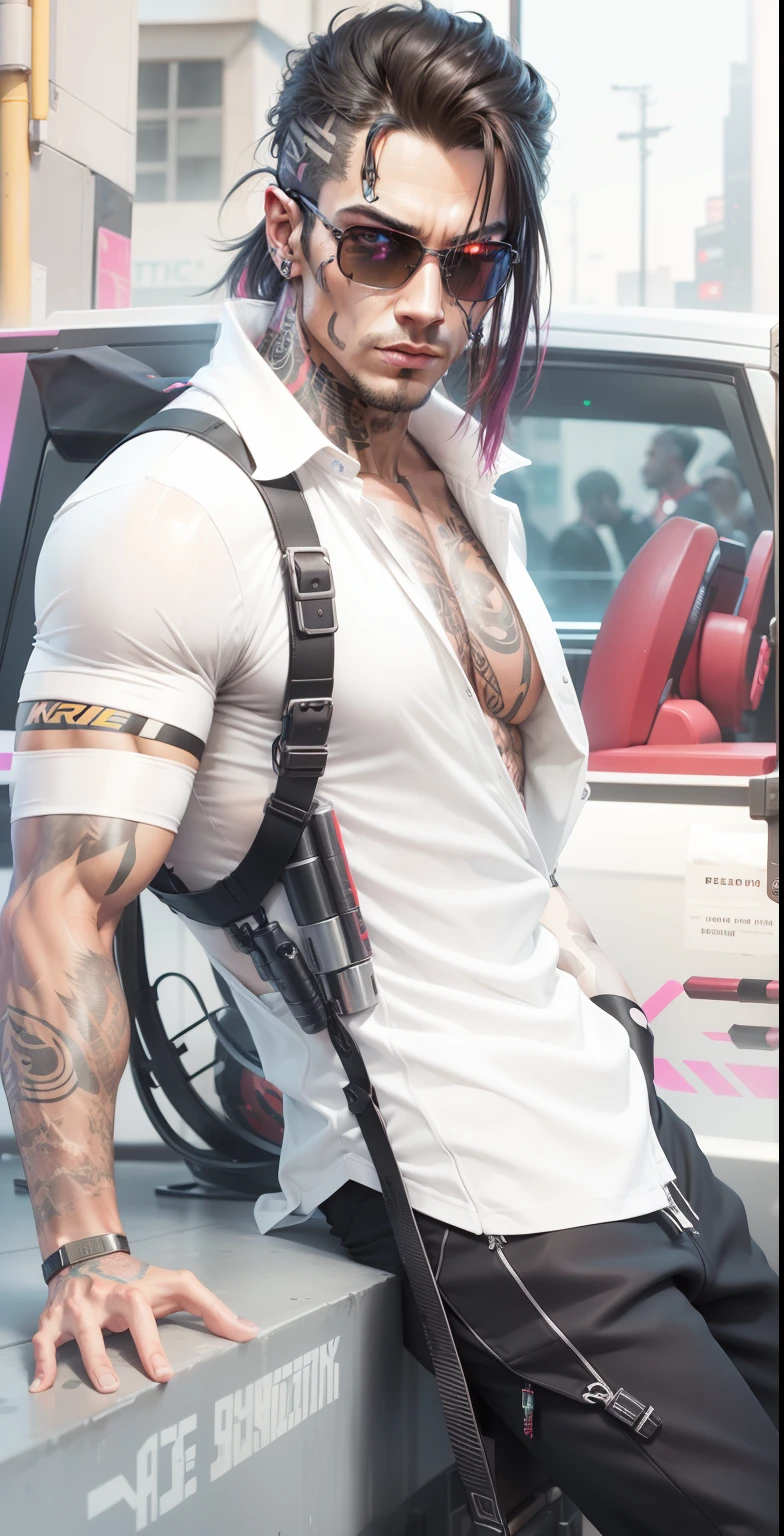 Cyberpunk realstic face body builder tattoo
