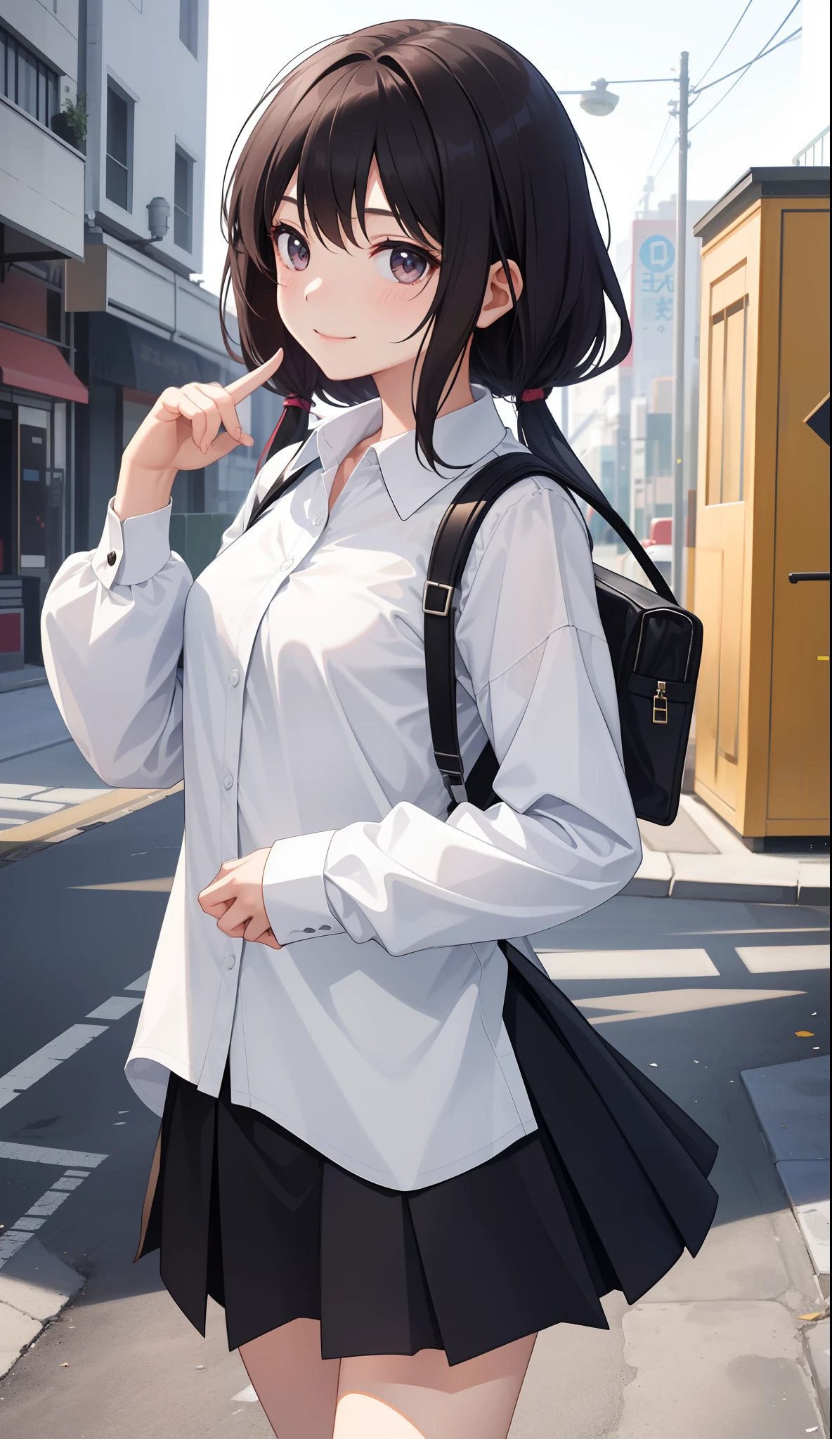 1girl in、AS-Adult、A smile、The shirt、skirt by the、(small tits)、Walking with a thigh、Upper body portrait、