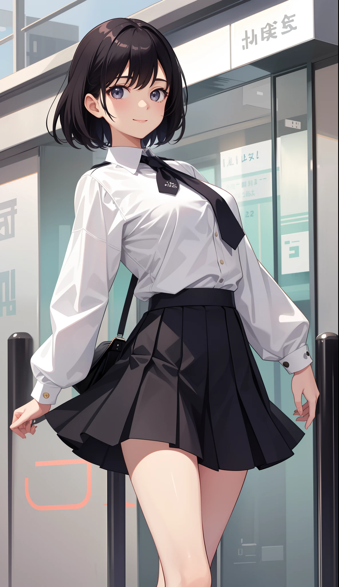 1girl in、The shirt、skirt by the、(small tits)、Putting up with、In the midst of patience、Upper body portrait、