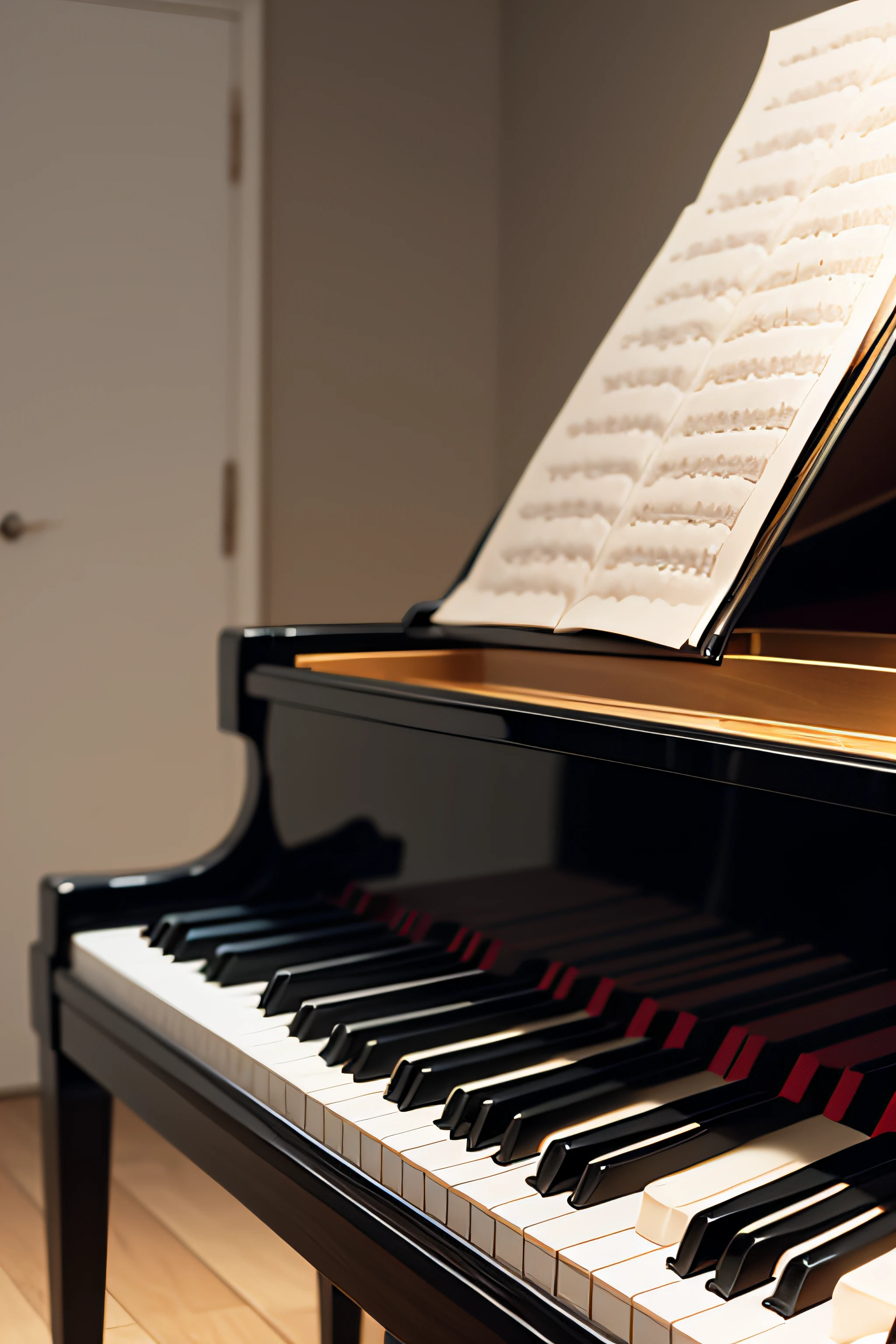 crie um piano todo em preto e branco, ultra realista