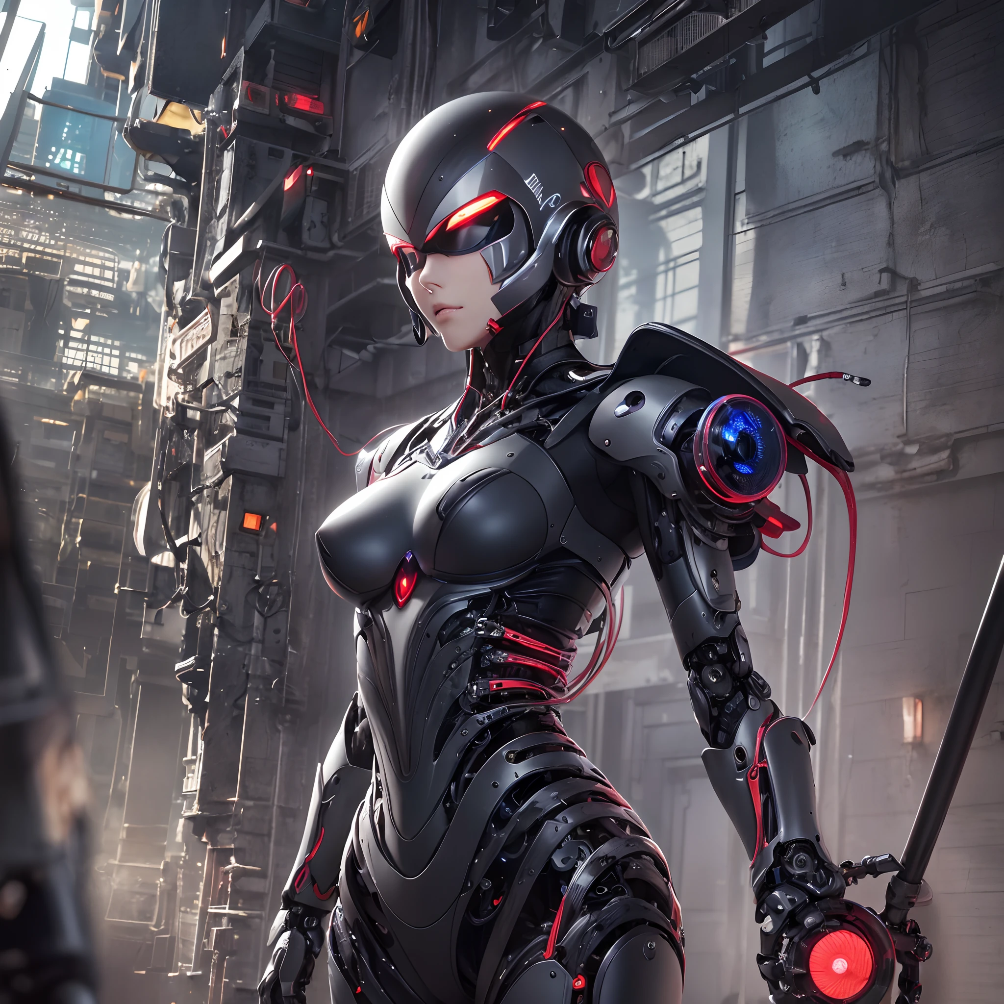 ((Finest quality)),(超A high resolution),(ultra-detailliert),((Best Anime)),sharpnes,Clair,Art with astounding depictions, Electromechanical,(android,Body fused with machine,Mechanical parts exposed from the body,Cables connected throughout the body)