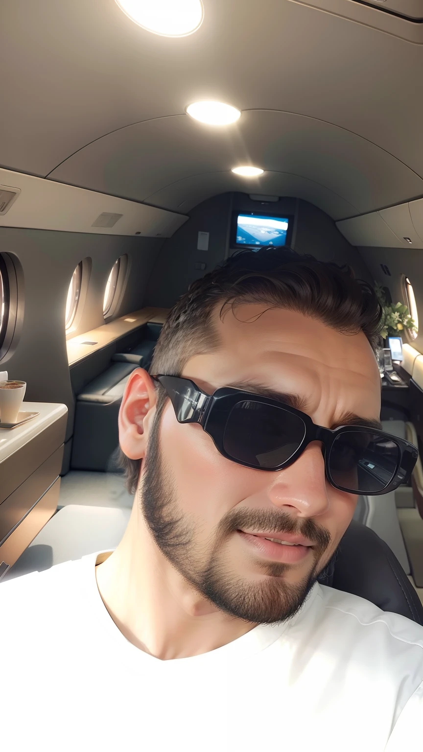 Inside a private jet, very realistic, rich look, detailed, slightly blurred out