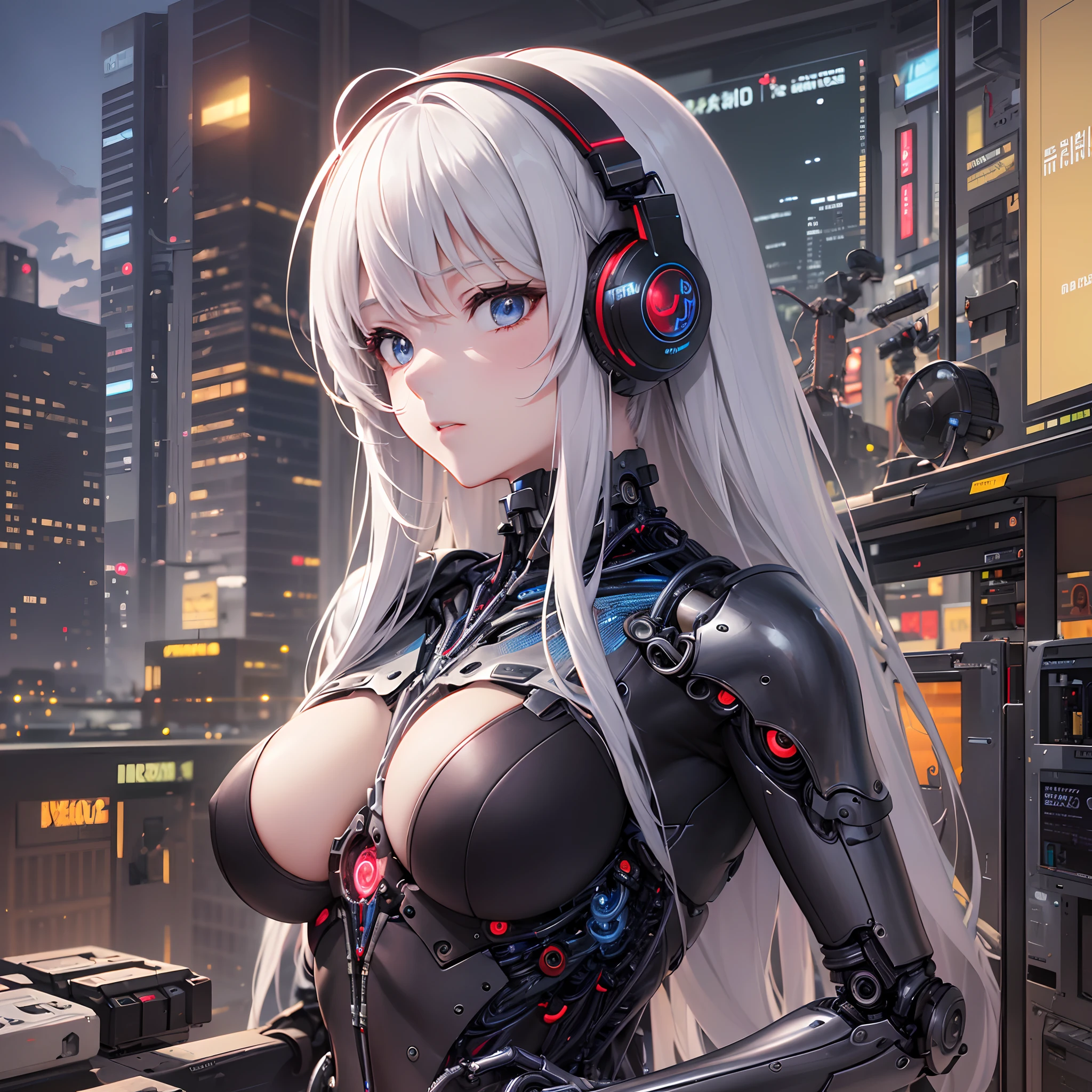 ((Finest quality)),(超A high resolution),(ultra-detailliert),((Best Anime)),sharpnes,Clair,Art with astounding depictions, Electromechanical,(android,Body fused with machine,Mechanical parts exposed from the body,Cables connected throughout the body)