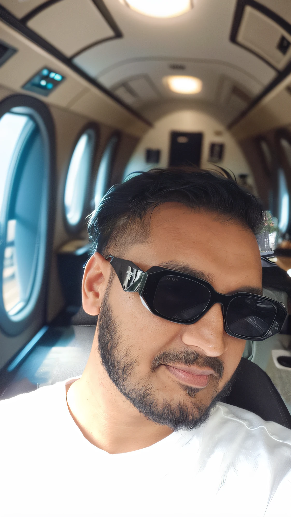 Inside a private jet, very realistic, rich look, detailed, slightly blurred out