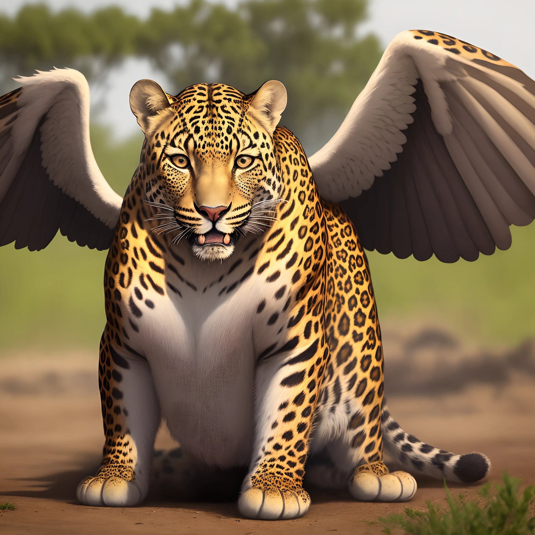 Leopard with 4 heads and 4 wings