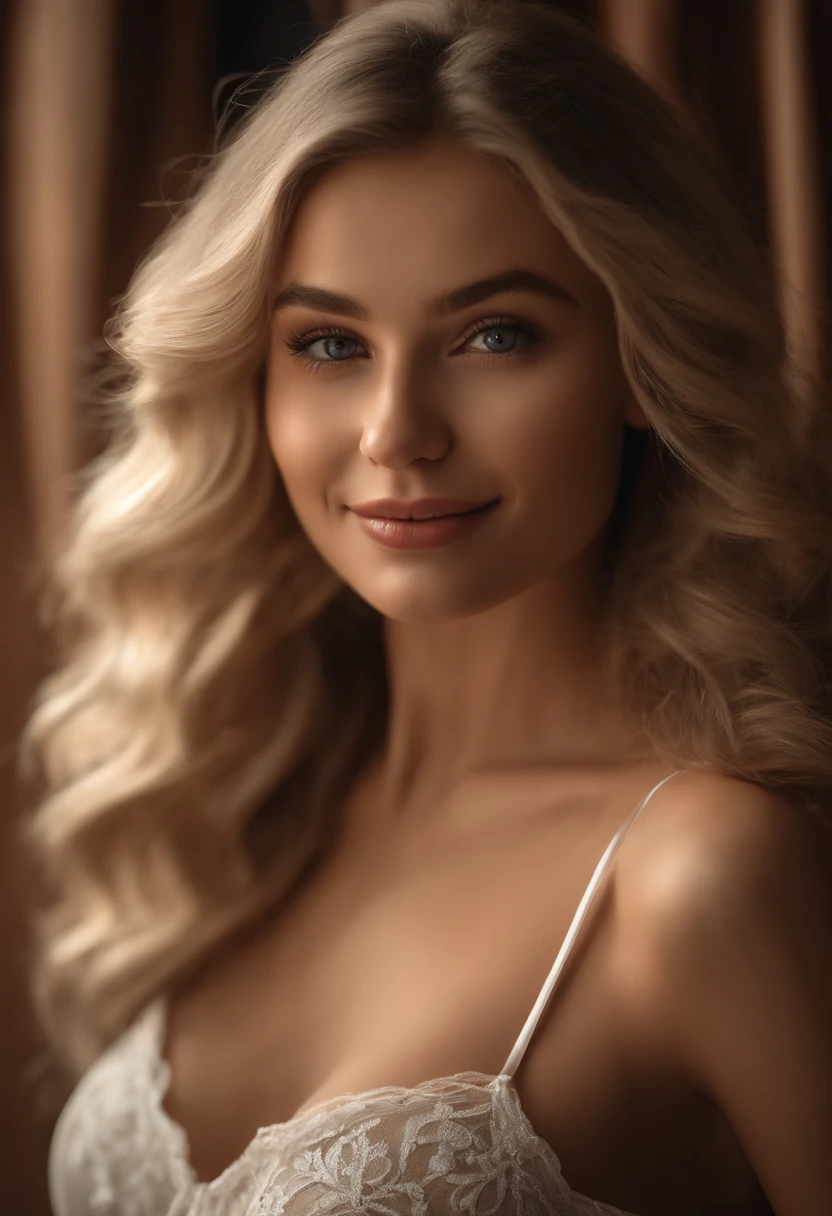 RAW, analog, Nikon Z 85mm,((best quality)), ((masterpiece)), ((realistic)),vintage image, gorgeous russian woman, blond, 22 year old, posing in a hotel wearing lingerie, wearing lingerie petite, smile with teeth showing, ((small breasts)), intricate details, highly detailed, sharp focus, professional, 4k, god rays, hand model, stunning brown eyes, petite, highres, detailed facial features, high detail, sharp focus, smooth, extremely detailed, photo_\(ultra\), photorealistic, realistic, post-processing, max detail, roughness, real life, ultra realistic, photorealism, 8k uhd, SEMI-SILHOUETTE light, slavic face, long blon hair, beautiful hair, characterful face