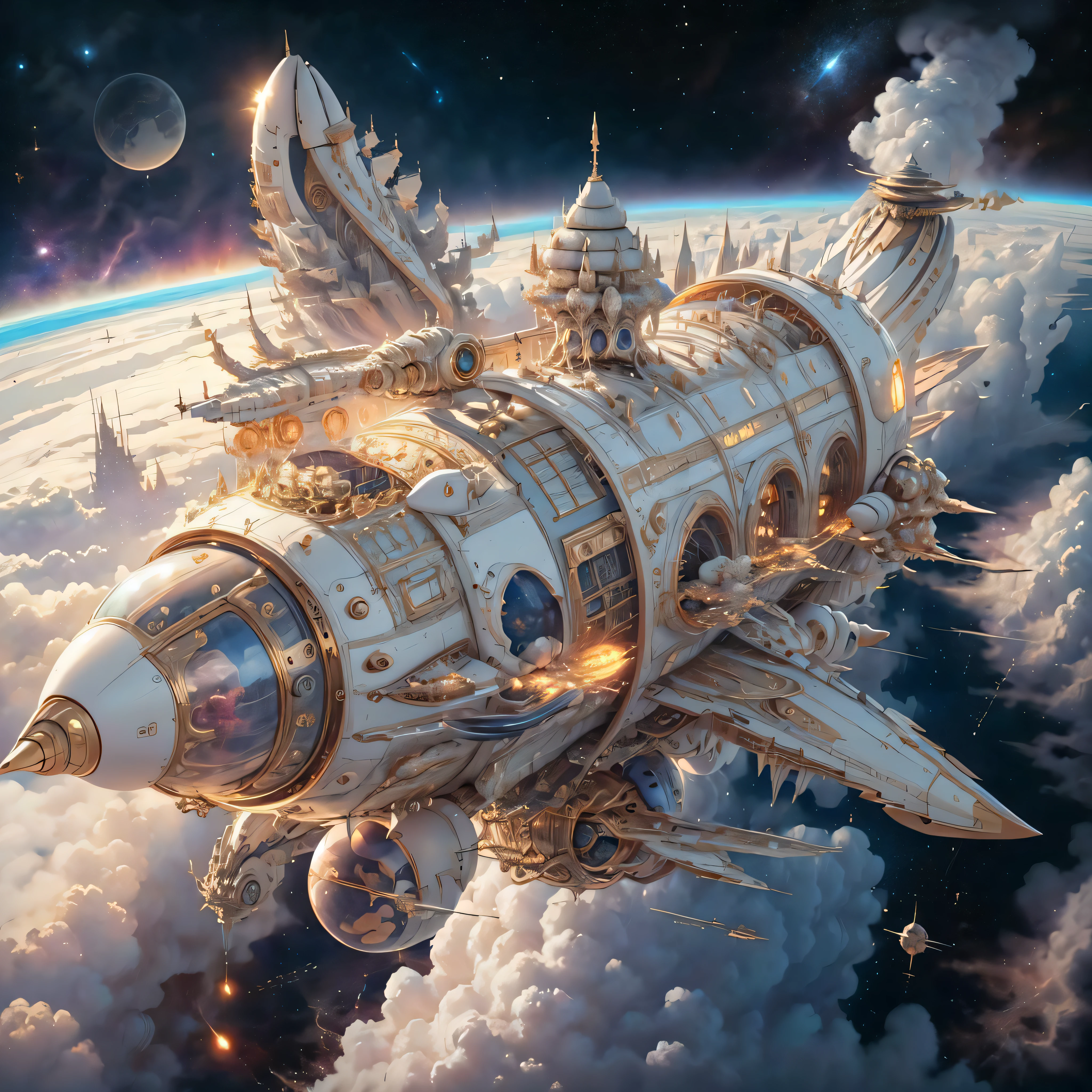 IvoryGoldAI
spaceship in space, stars