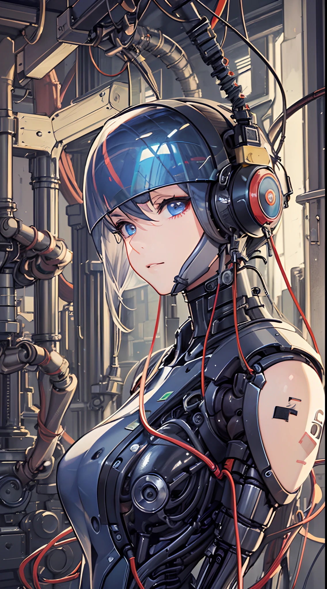 (((masterpiece))), ((((best quality)))), (((Super detailed))), (CG illustration), ((extremely delicate and beautiful)),(Cute and delicate face),Light,((1 mechanical girl)),alone,Full body female love,(Machine made joints:1.4),((mechanical limbs)),(The blood vessels are attached to the tube),((Mechanical vertebrae attached to the back)), ((Mechanical cervical vertebrae attached to the neck)),((sitting position)),Poker face,(wires and cables attached to head and body:1.5),(Character focus),Wind and clouds,looking at camera,black hair,Black and white style,Blue machinery