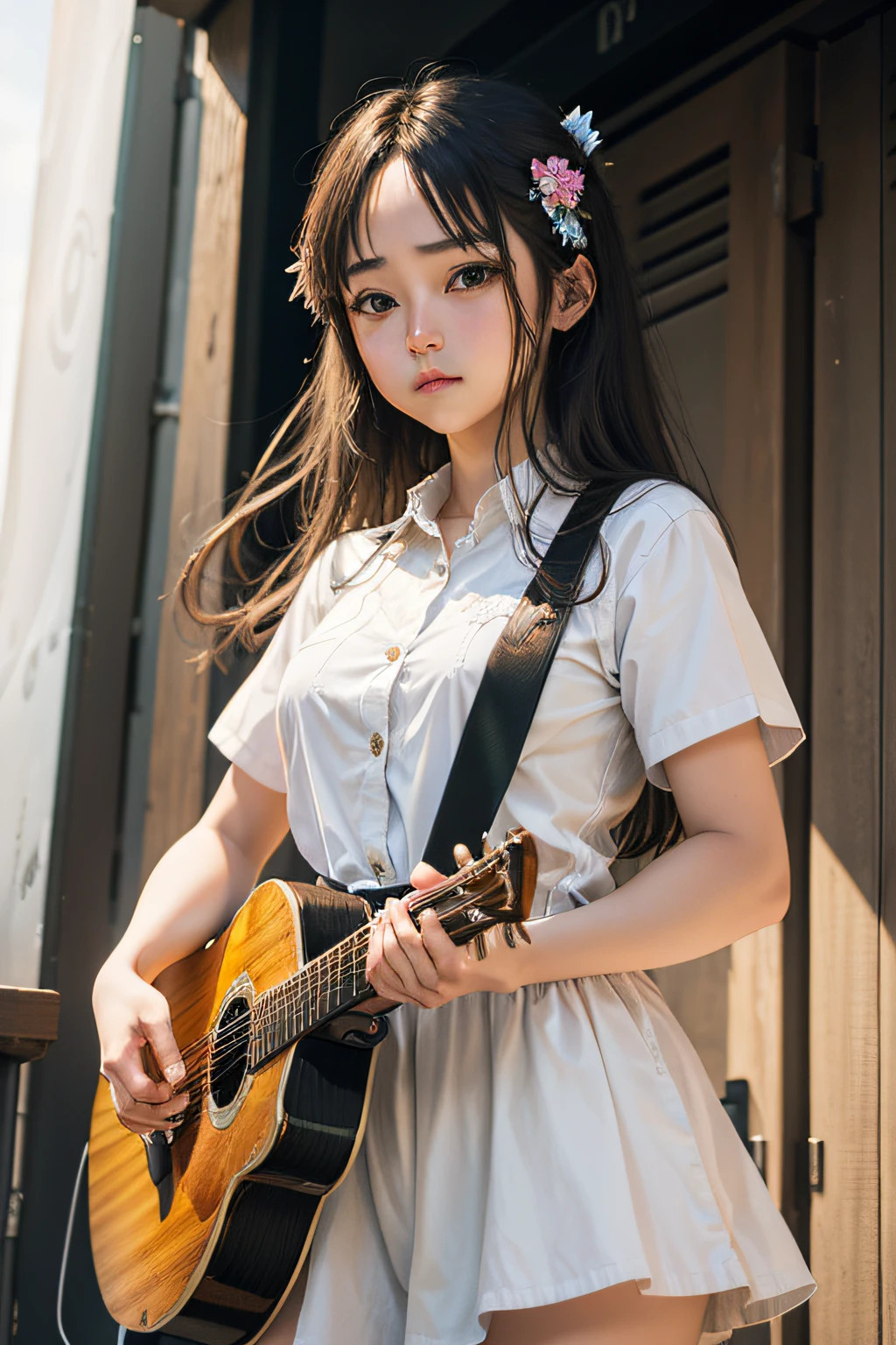A girl, alone, in a solo performance, with Chizuru, in Katsumi EBANA Style, high resolution, ticker, (((best quality, masterpiece))),, [extremely detailed face], (cowboy shot).