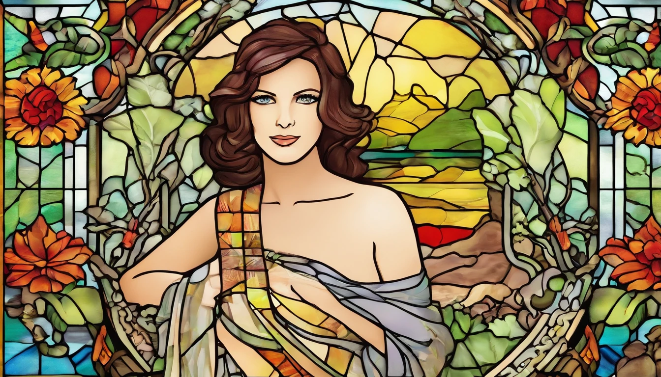 Attractive 45-year-old woman, with fairly short brown hair on the sides of the head, algo de flequillo, auburn eyes, tomando el sol en biquini tumbada en una hamaca y con una regadera al lado, con una casa de campo de fondo antigua y un gato por las inmediaciones