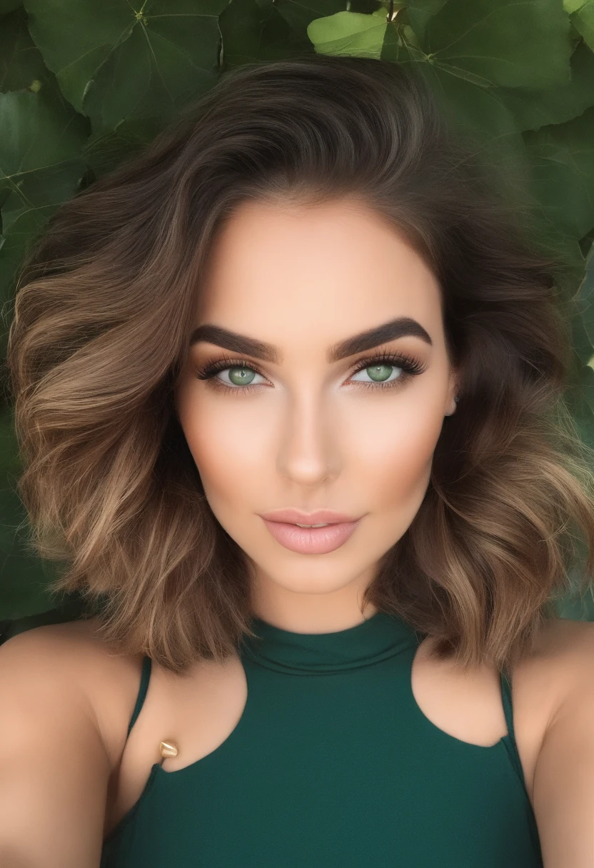 Arafed mulher com uma regata branca e colar, Menina sexy com olhos verdes, Retrato Sophie Mudd, cabelos castanhos e olhos grandes, selfie de uma jovem mulher, Camera eyes, Violeta Myers, com maquiagem, staring directly at camera, Rosto com Artgram, Maquiagem sutil, Great bust photo, olhos verdes penetrantes, em um clube