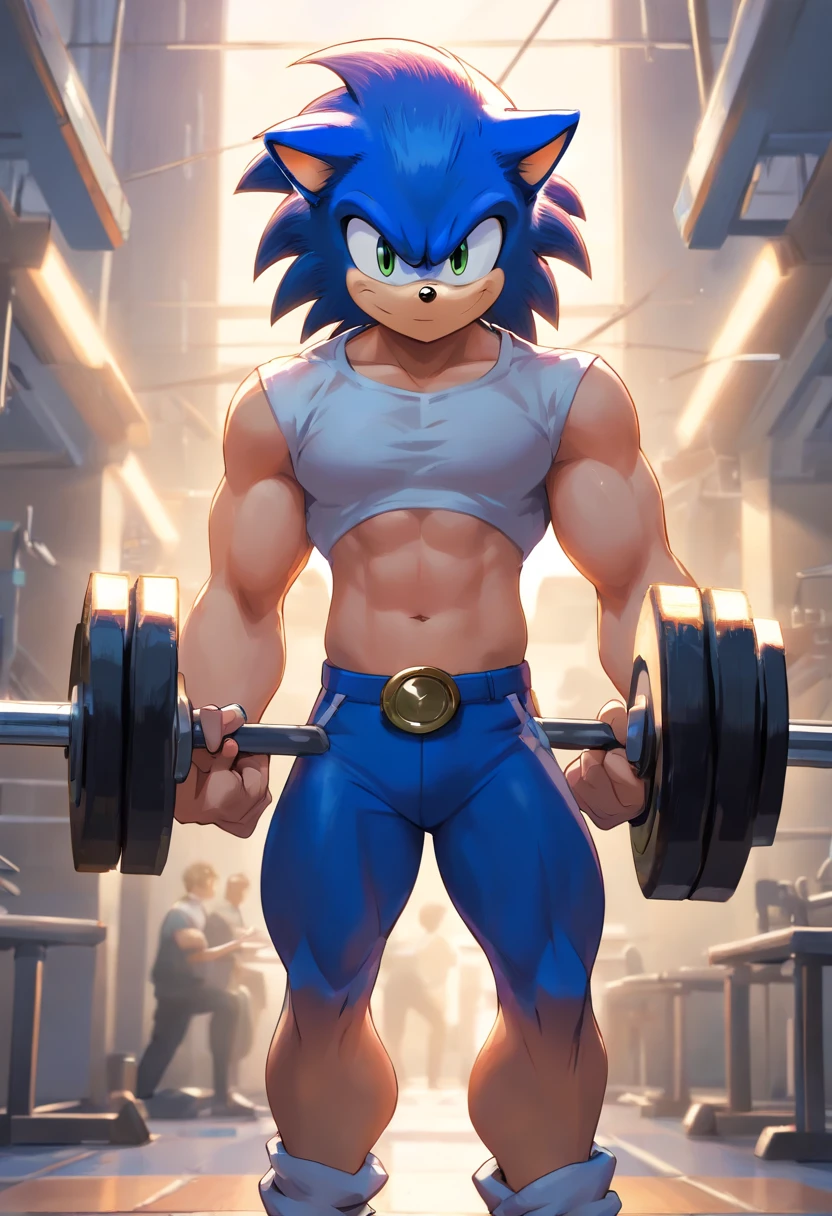 uploaded in e621, ((by Wildering, by Foxovh, by Disney)), Sonic the Hedgehog, solo ((Sonic the Hedgehog))) with ((green emerald eyes)), ((half-length portrait)), (, BREAK, (detailed blue hedgehog Sonic the Hedgehog), (detailed lighting), ((detailed fluffy skin)), BREAK, ((in a gym flexing your muscles)), (cinematic lighting), ((detailed background)), ((depth of field)), (half-length shadow), (((looking in the mirror, while his reflection shows Sonic the Hedgehog flexing his muscles))), (high-angle view), ((three-quarter view)), [backlight], [detailed ambient light], [gray natural lighting], [ambient light on the belly], [realistic proportions with muscle hypertrophy], [explicit content, adult, NSFW], [sharp focus], (questionable content), (shaded), (high resolution), ((masterpiece)) Muscular big body, imposing body, imposing appearance, muscular arms, muscular legs, bara body, trapezoid torso, beefy body, muscular body, defined round beefy pectorals, defined washboard abs,defined arms, defined legs