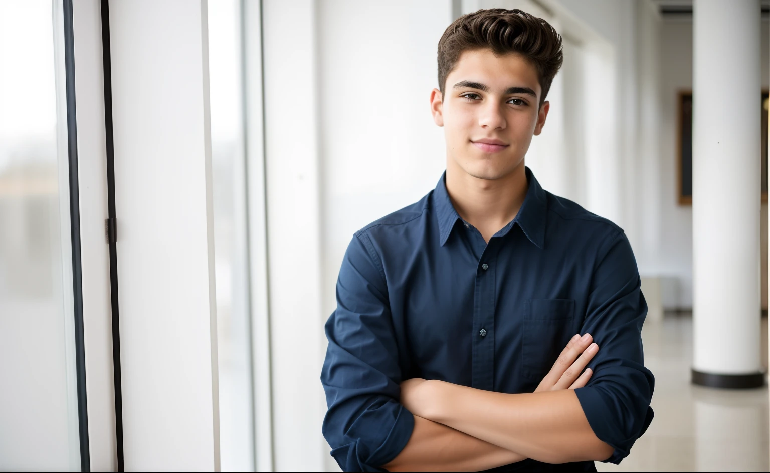Homem de camisa azul em frente a uma janela, adolescente do sexo masculino, jovem bonito, wearing a dark shirt and jeans, arte mista, young man with medium - length, retrato do jovem bonito, Jovem espanhol, Retrato de 1 5 - ano - menino de idade, Jovem homem grego, jovem atraente, jovem bonito