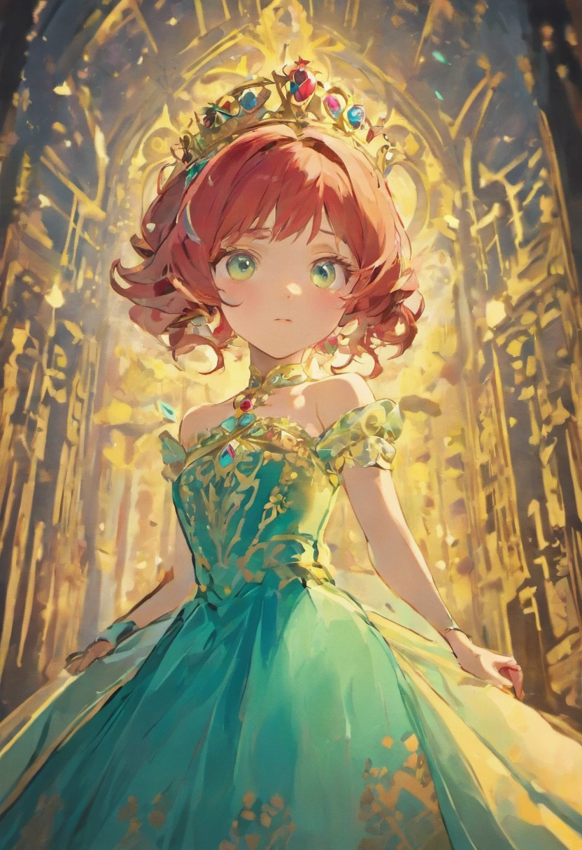 Create the image of a princess named Isabella, about , Isabella has green eyes, dark red hair, long dress of light blue color