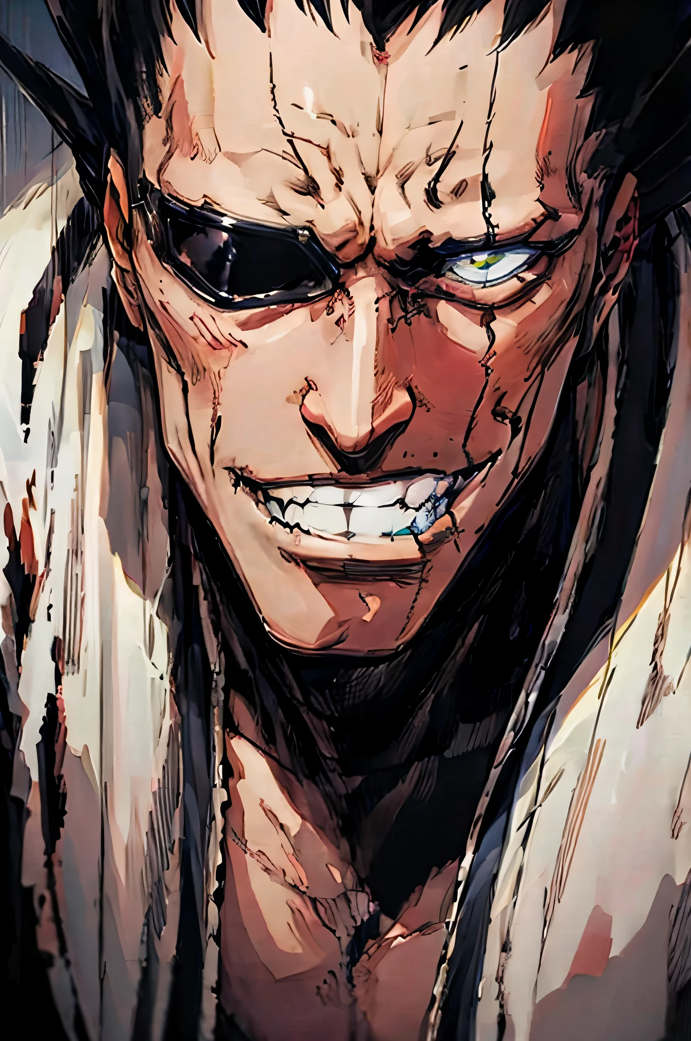 (ultra detailed), (illustration), (distinct_image), (intricate_details), (delicate illustration),(masterpiece:1.2),(best quality:1.2), Kenpachi Zaraki, dark background,