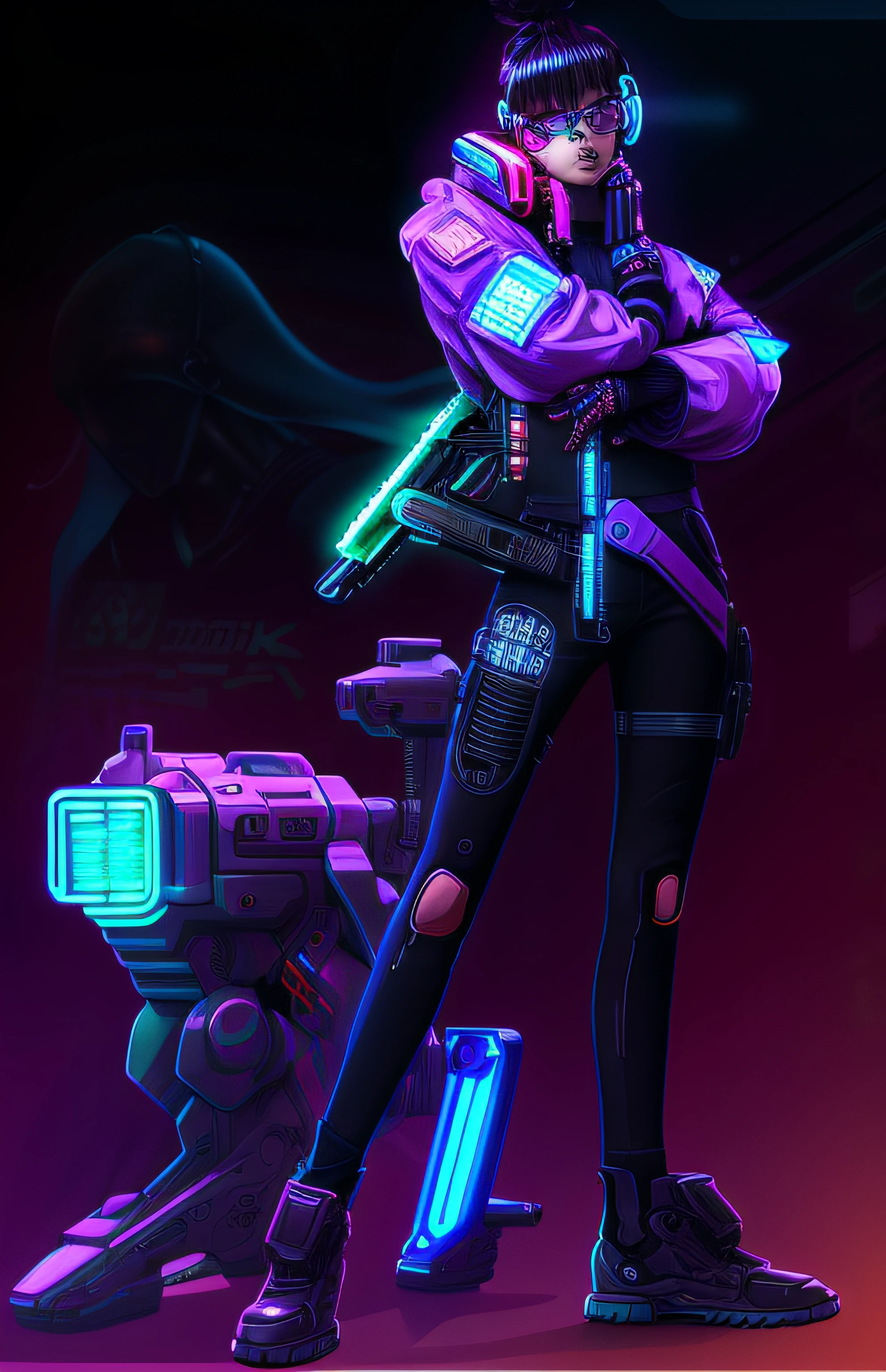a close up of a person with a gun and a robot, cyberpunk artstyle, cyberpunk illustration, cyberpunk art style, cyberpunk character design, cyberpunk anime girl mech, cyber space cowboy, cyberpunk 2077 rossdraws, detailed cyberpunk illustration, cyberpunk style color, digital cyberpunk anime art, in cyberpunk style, fashionable cyberpunk mechanoid, cyberpunk character, cyberpunk artm