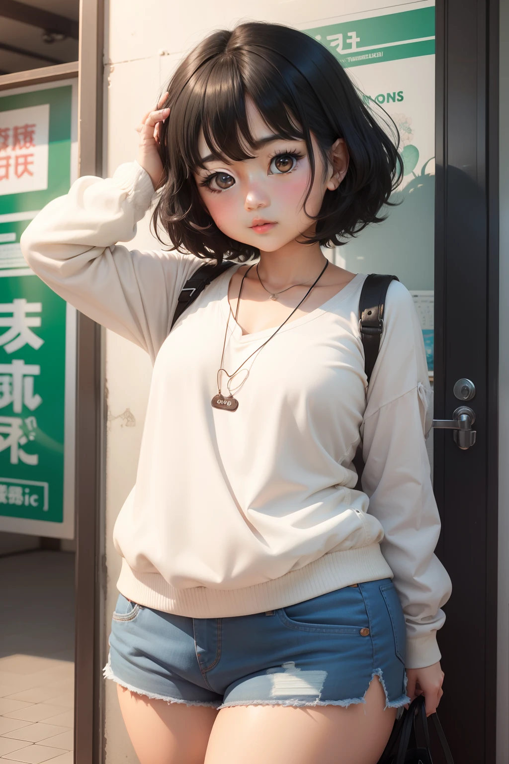Muchirimchimuchi、kawaii、Thick, round-faced、Short black hair、OL
