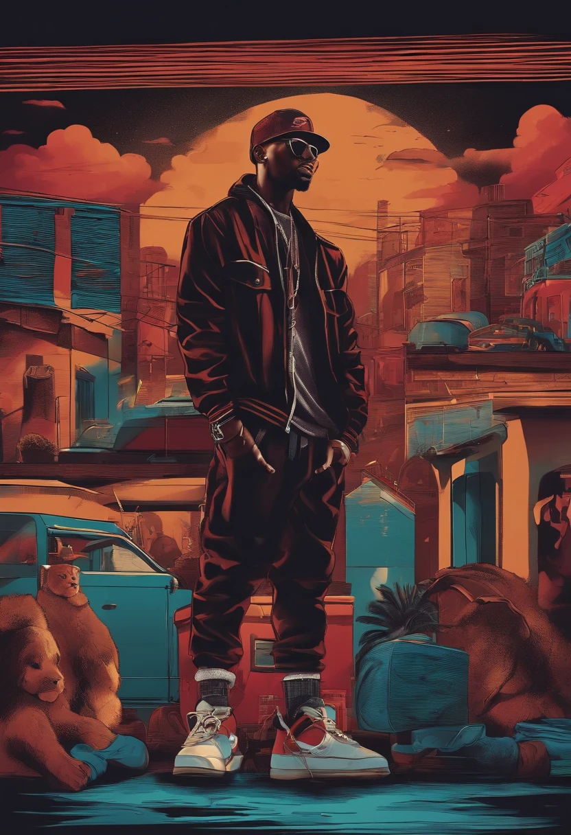 um rapper negro no estilo hip hop em um cenario de filme