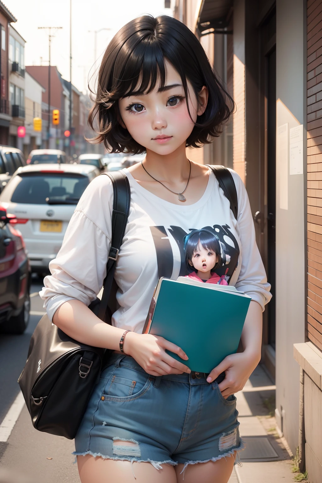 Muchirimchimuchi、kawaii、Thick, round-faced、Short black hair、Female college student
