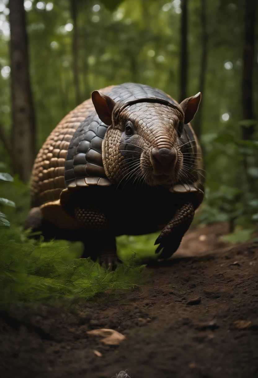 There's an armadillo, forte. Rambo-type physique, e com faixa e roupas do Rambo no cinema. Pintura de Derek Zabrocki, Unsplash, , olhar orgulhoso, fazendo uma pose majestosa quente, olhar orgulhoso, arte digital animal foto