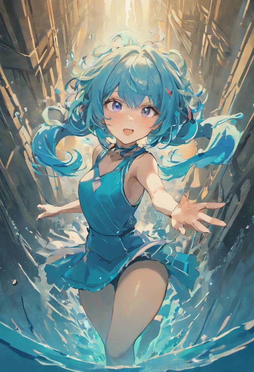 (best quality,4k,8k,highres,masterpiece:1.2),ultra-detailed,(realistic,photorealistic,photo-realistic:1.37),little,young woman,anime style,blue hair,with a scaly dress,beautiful tentacle-like hair,like an expression of insanity,water fences and tentacles coming out of her body,dark,haunting,ethereal lighting,subtle color palette
