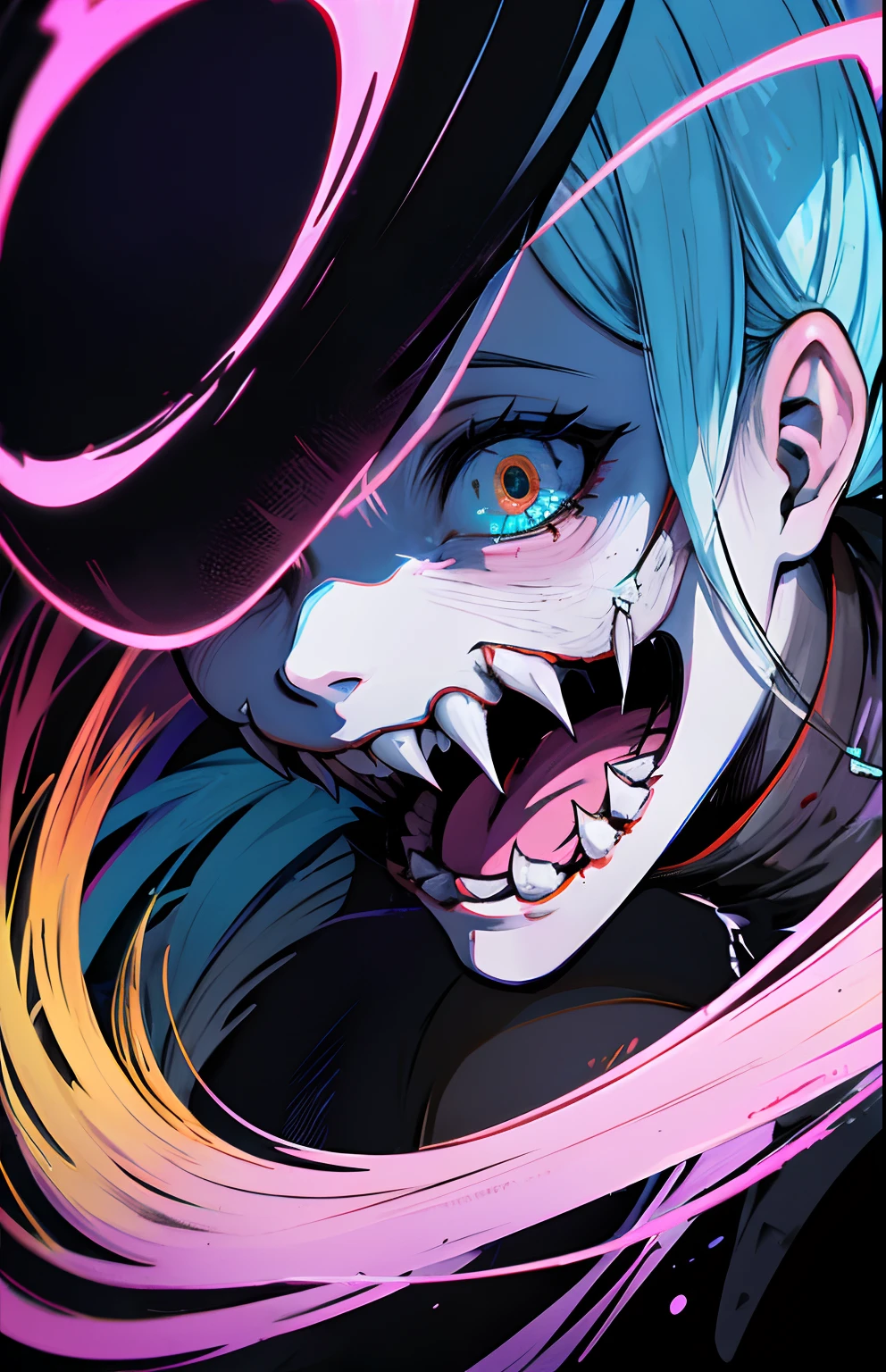 (Obra maestra, La mejor calidad),, Closeup, fondo, colores vibrantes, highest qualityr, Detalles asombrosos, Arte lineal, De color azul, blanco, ?????, rojo, oscuro, Cosmic Terror, horror, cuerpo completo, miedo, enojada, horror, terror, dientes puntiagudos, espacio, sombra realista,error en la matrix