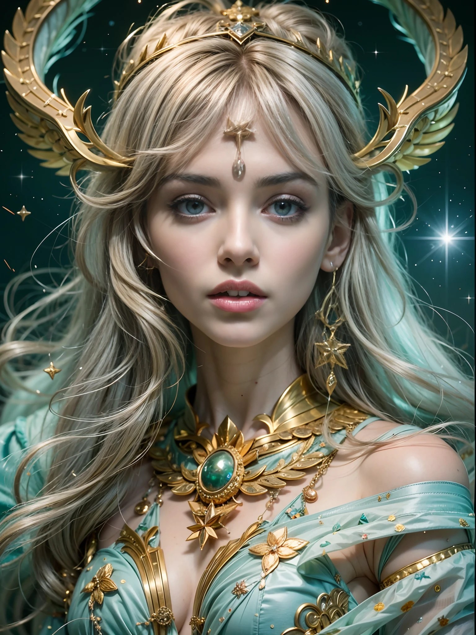 （best qualtiy））， （（tmasterpiece））， （A detailed：1.4），Enhanced dynamic perspective，Light and dark are intense，Suspended in the universe，starrysky，Taiji galaxy，streamer，（（Pisces motif：1.4）），（Beautiful female），（Pisces Golden Saint Seiya），（（Gorgeous Greek mythological costumes）），（Nice headband），Magnificent，Mighty，high qulity，8K分辨率，tmasterpiece，Works of masters，Cinematic lighting，super-fine，，super-fine，Works of masters，high qulity，8K分辨率，depth of fields，电影灯光，Epic shooting，high qulity，super-fine，Detailed pubic hair，Accurate，Cinematic lighting， 8k 壁纸，ultra - detailed，Beauty and aesthetics，high high quality，big breasts beautiful，tmasterpiece，Best quality at best，
