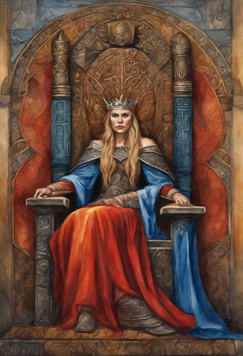 Viking Queen sitting on viking throne