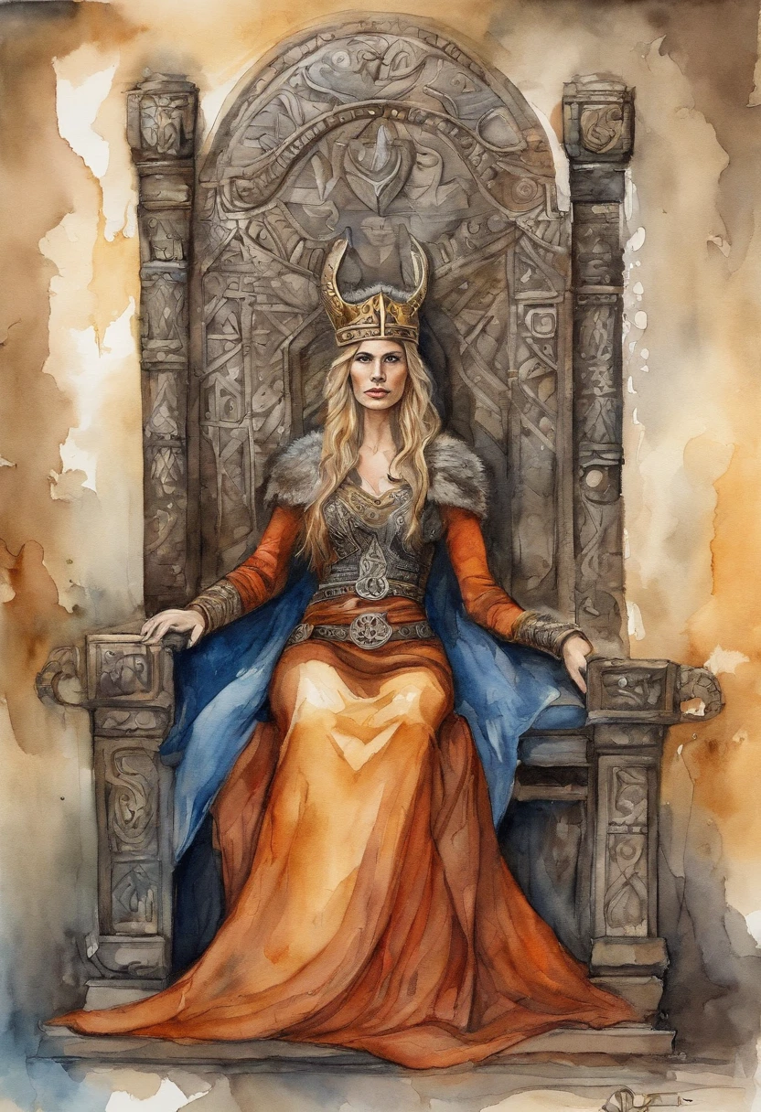 Viking Queen sitting on viking throne