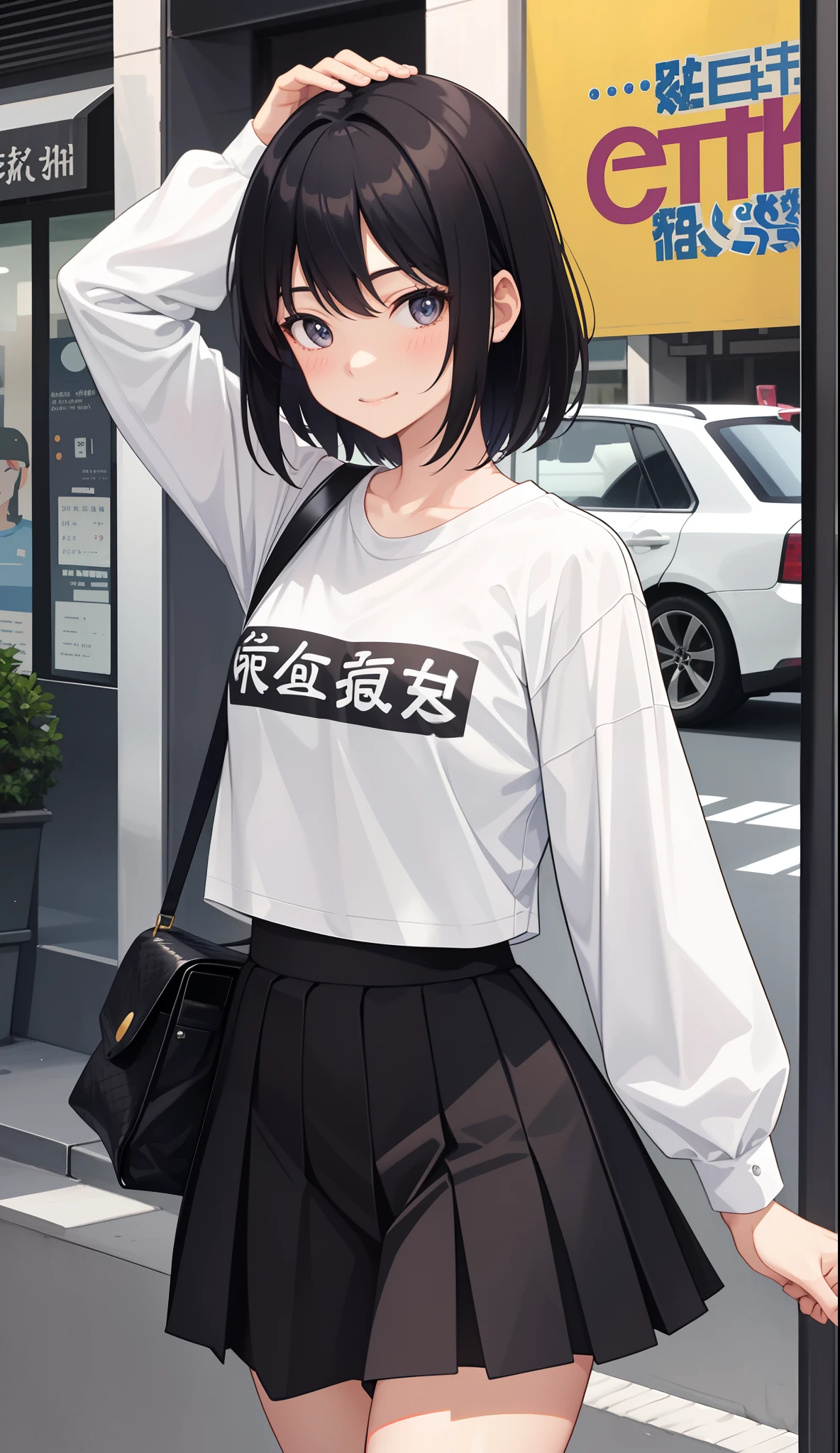 1girl in、AS-Adult、A smile、The shirt、skirt by the、(small tits)、Walking with a thigh、Upper body portrait、