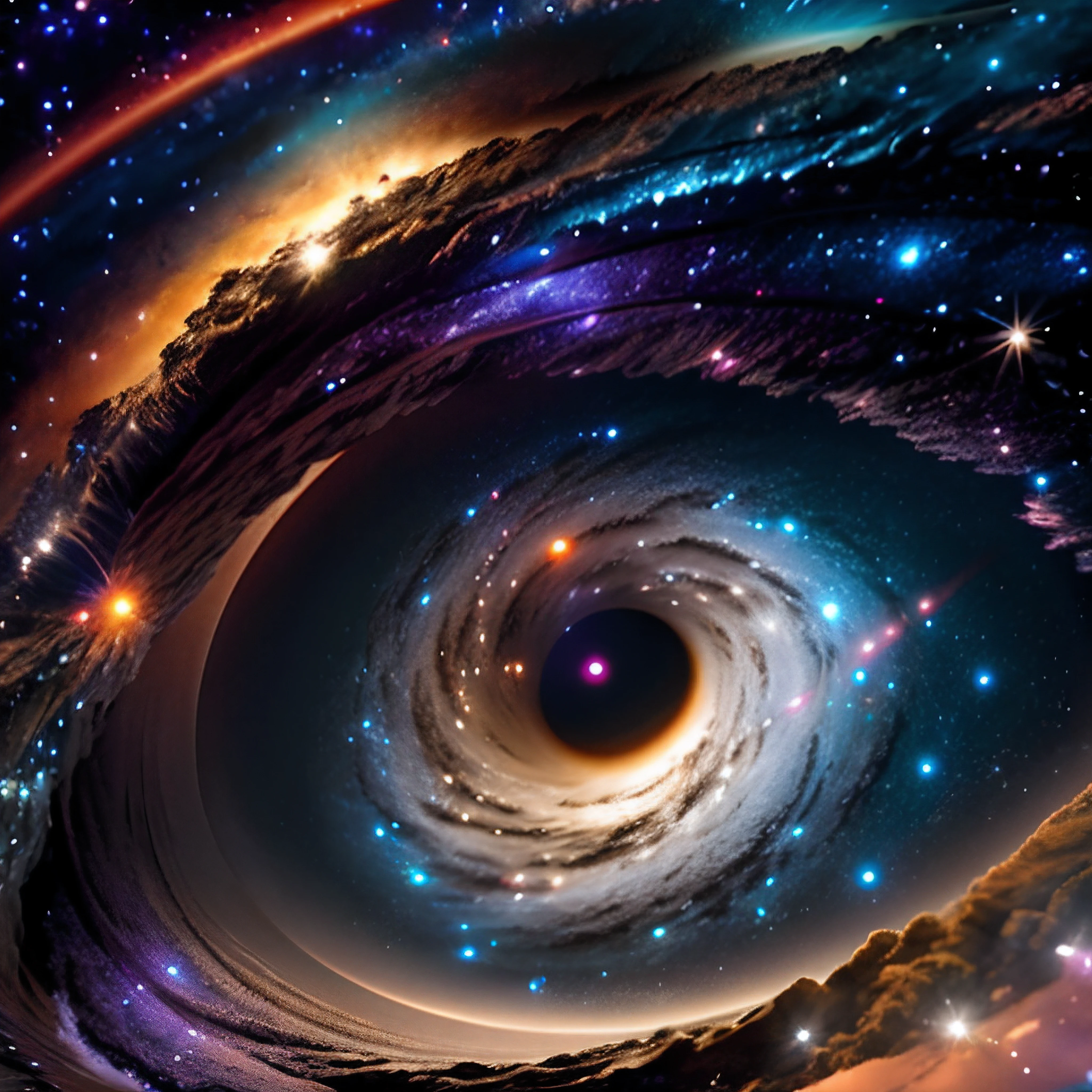 Gargantua black hole from interstellar movie at center